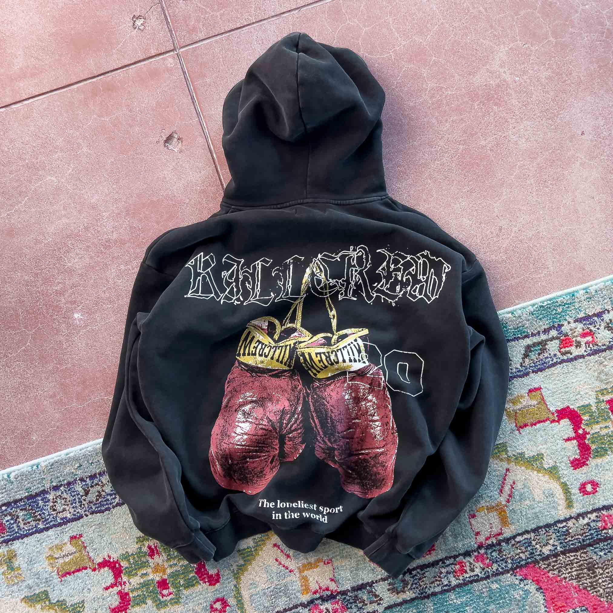 OVERSIZED LUX "VINTAGE BOXING" HOODIE - BLACK - Image 3