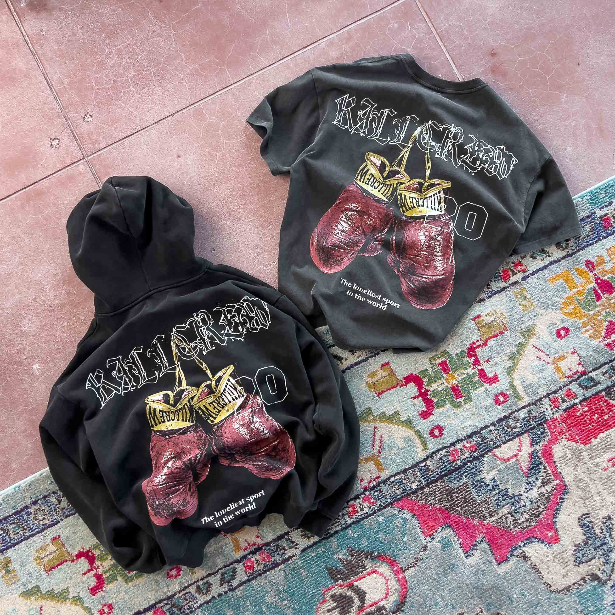 OVERSIZED LUX "VINTAGE BOXING" HOODIE - BLACK - Image 5