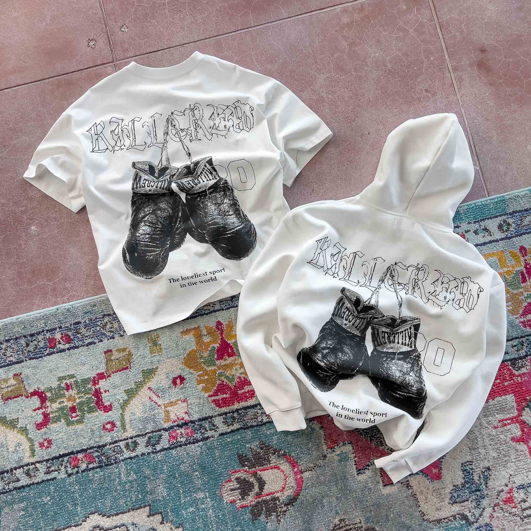 OVERSIZED LUX "VINTAGE BOXING" HOODIE - WHITE - Image 4