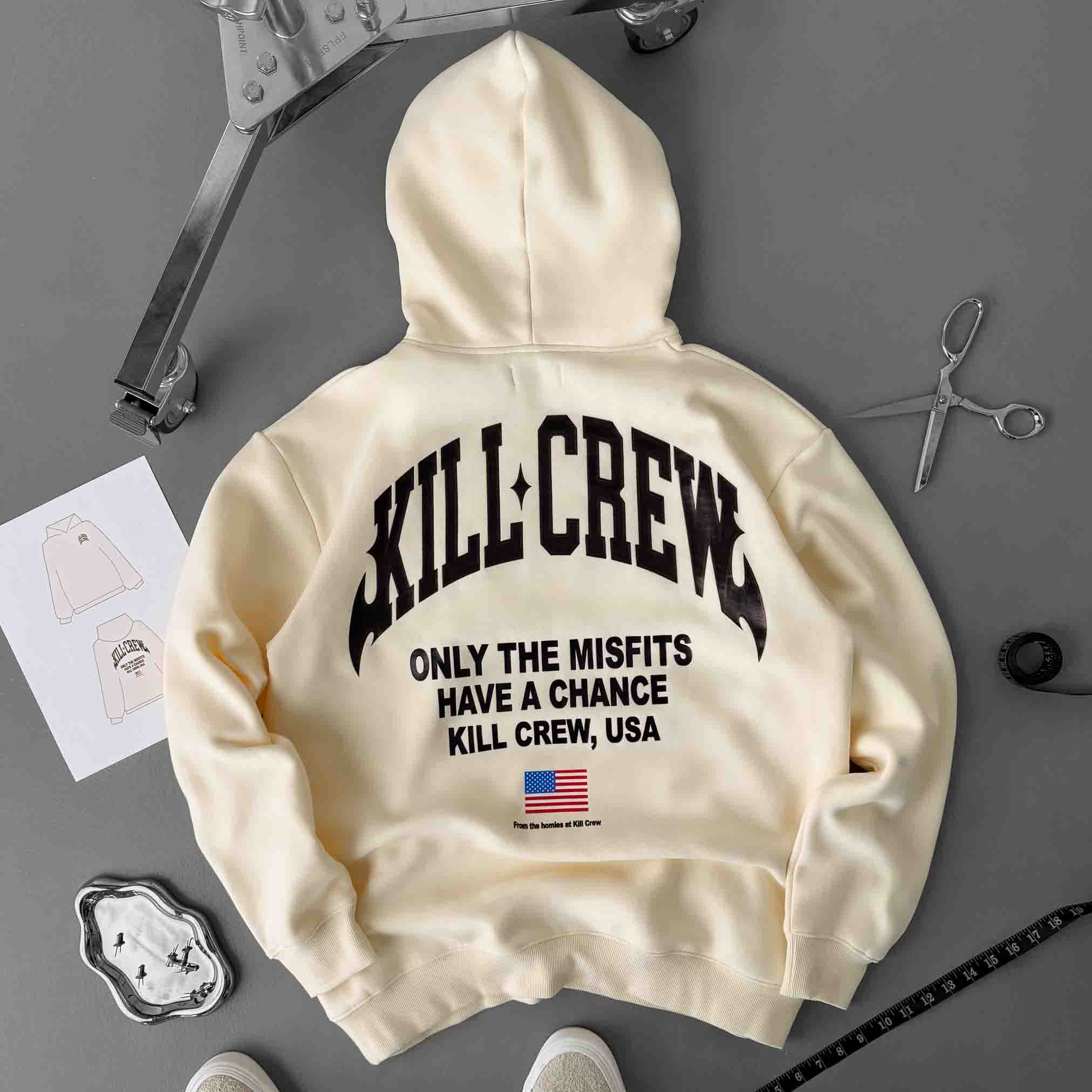 OVERSIZED LUX CHROME HOODIE - CREAM - Image 5