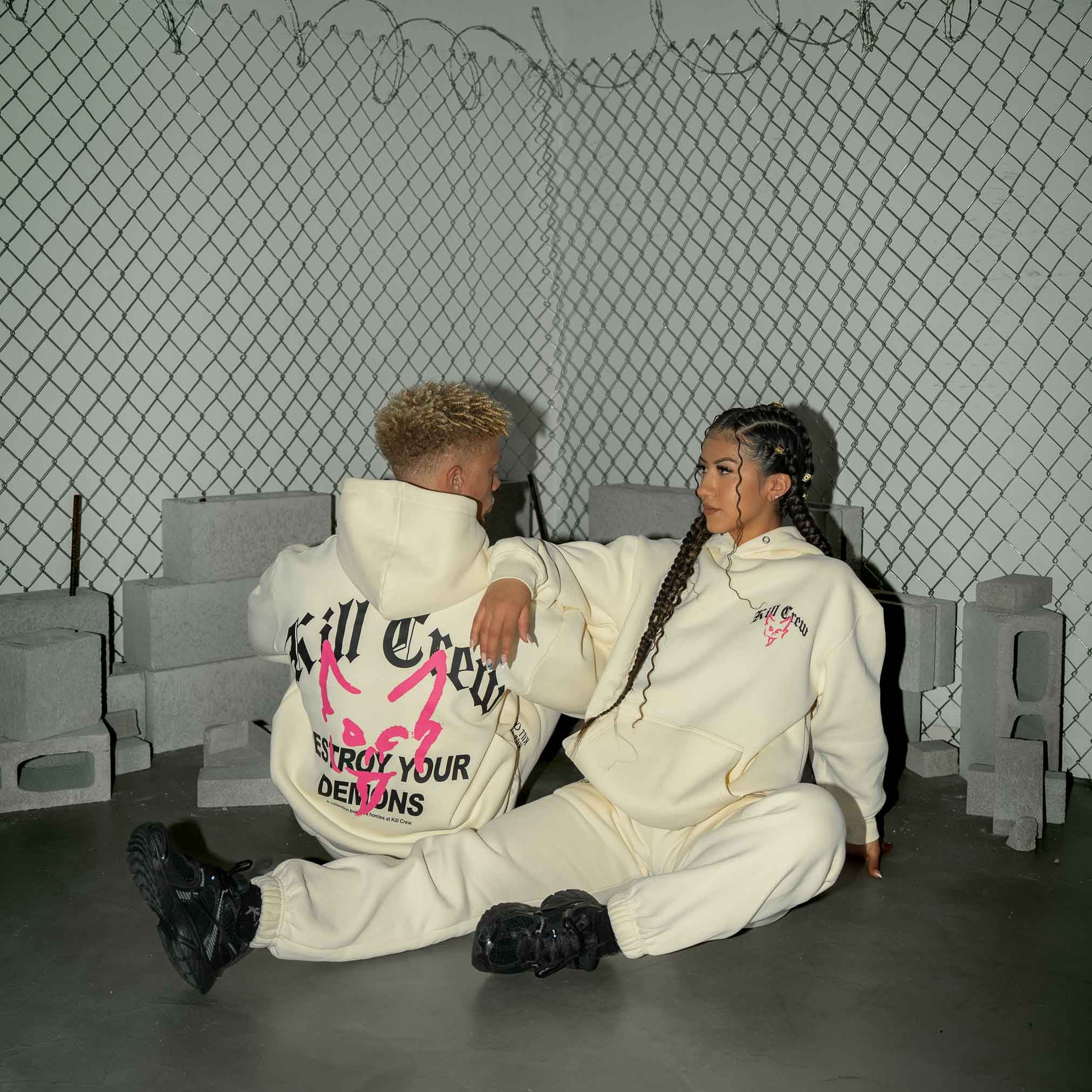 OVERSIZED LUX "DESTROY" HOODIE - CREAM - Image 2