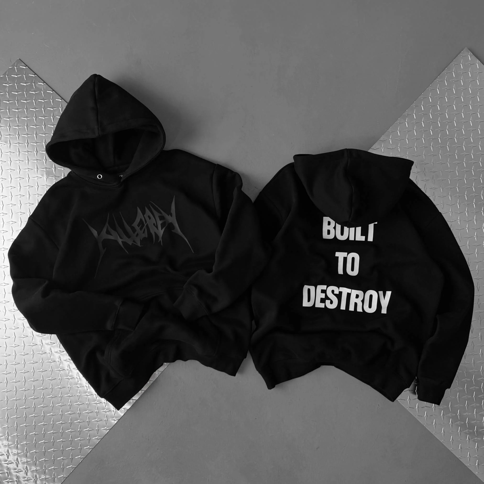 OVERSIZED LUX HOODIE "BUILT TO DESTROY" - BLACK / WHITE - Image 7