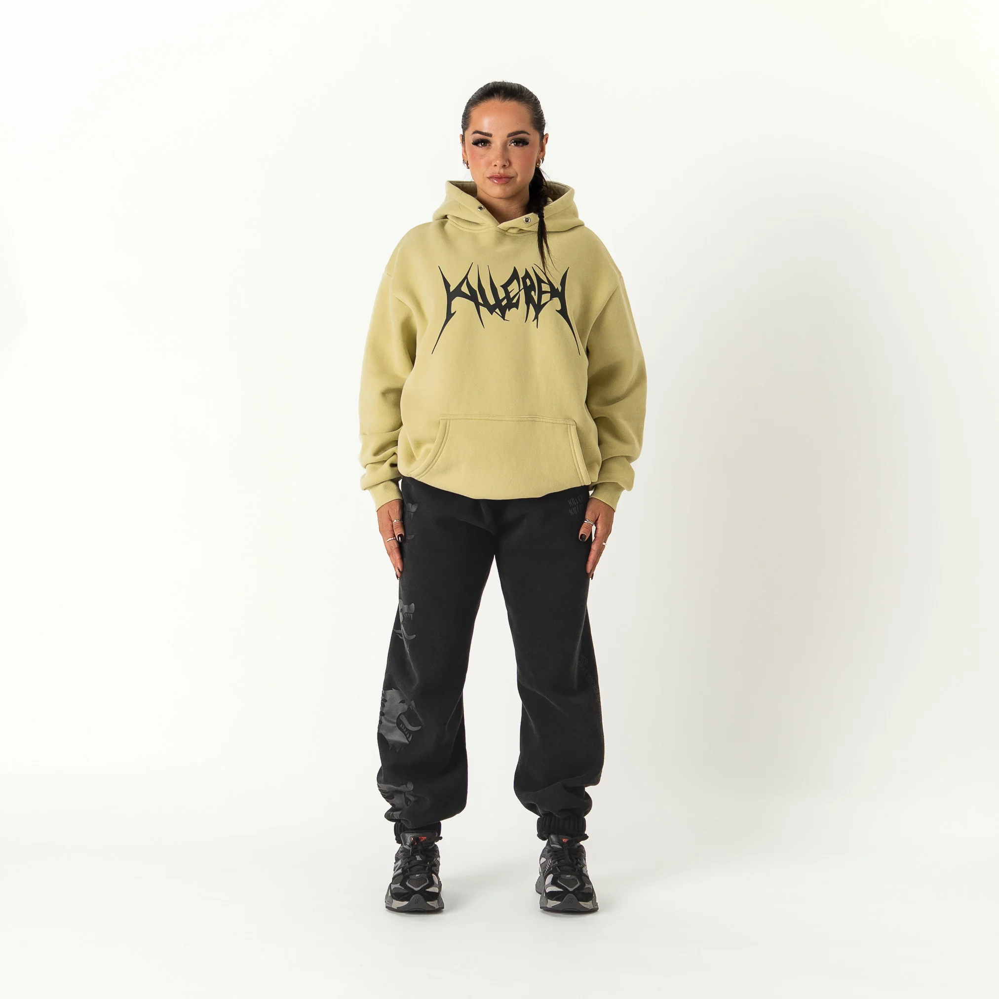 OVERSIZED LUX HOODIE "BUILT TO DESTROY" HOODIE - GREEN / BLACK - Image 4