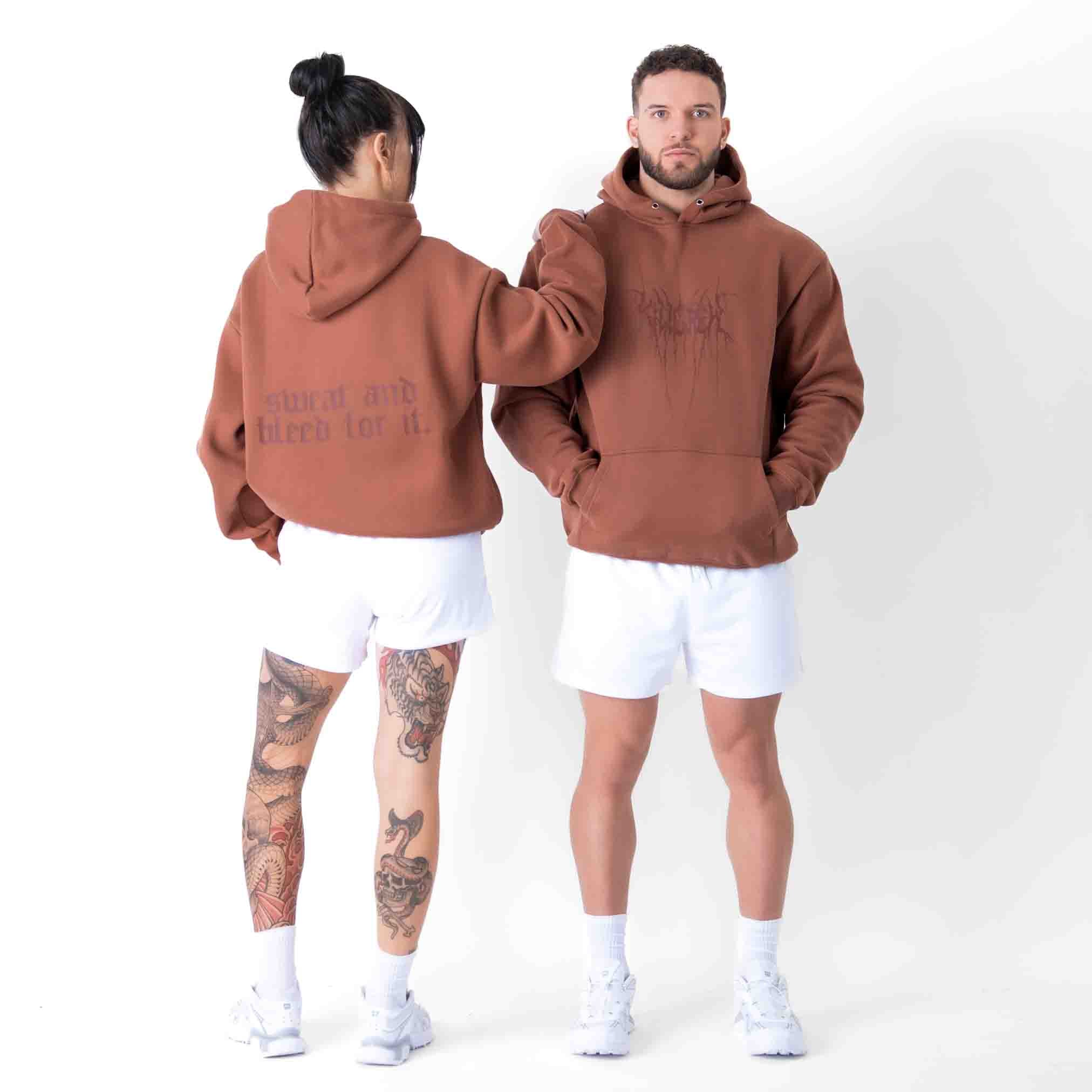 OVERSIZED LUX HOODIE "SWEAT & BLEED" - BROWN - Image 2