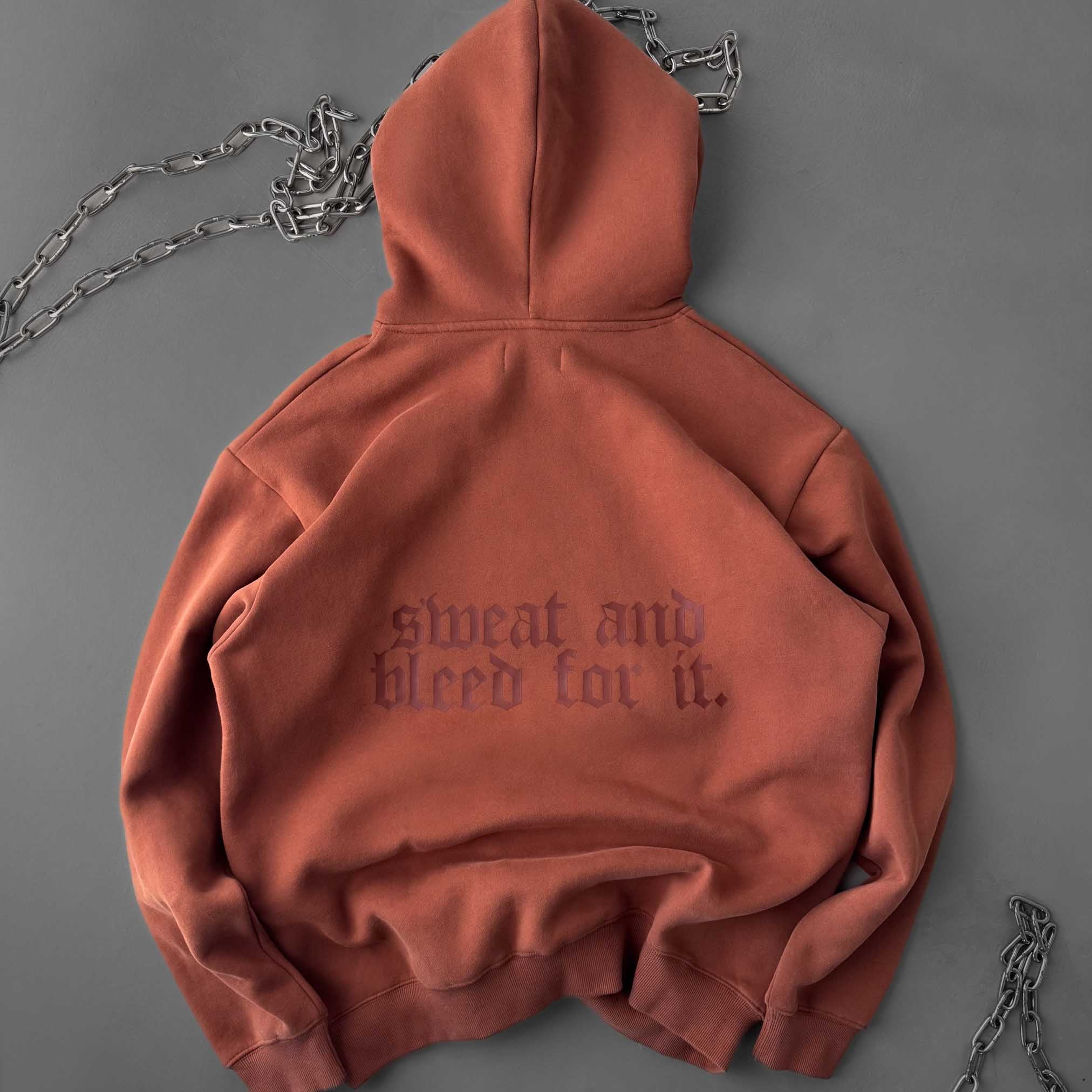 OVERSIZED LUX HOODIE "SWEAT & BLEED" - BROWN - Image 5
