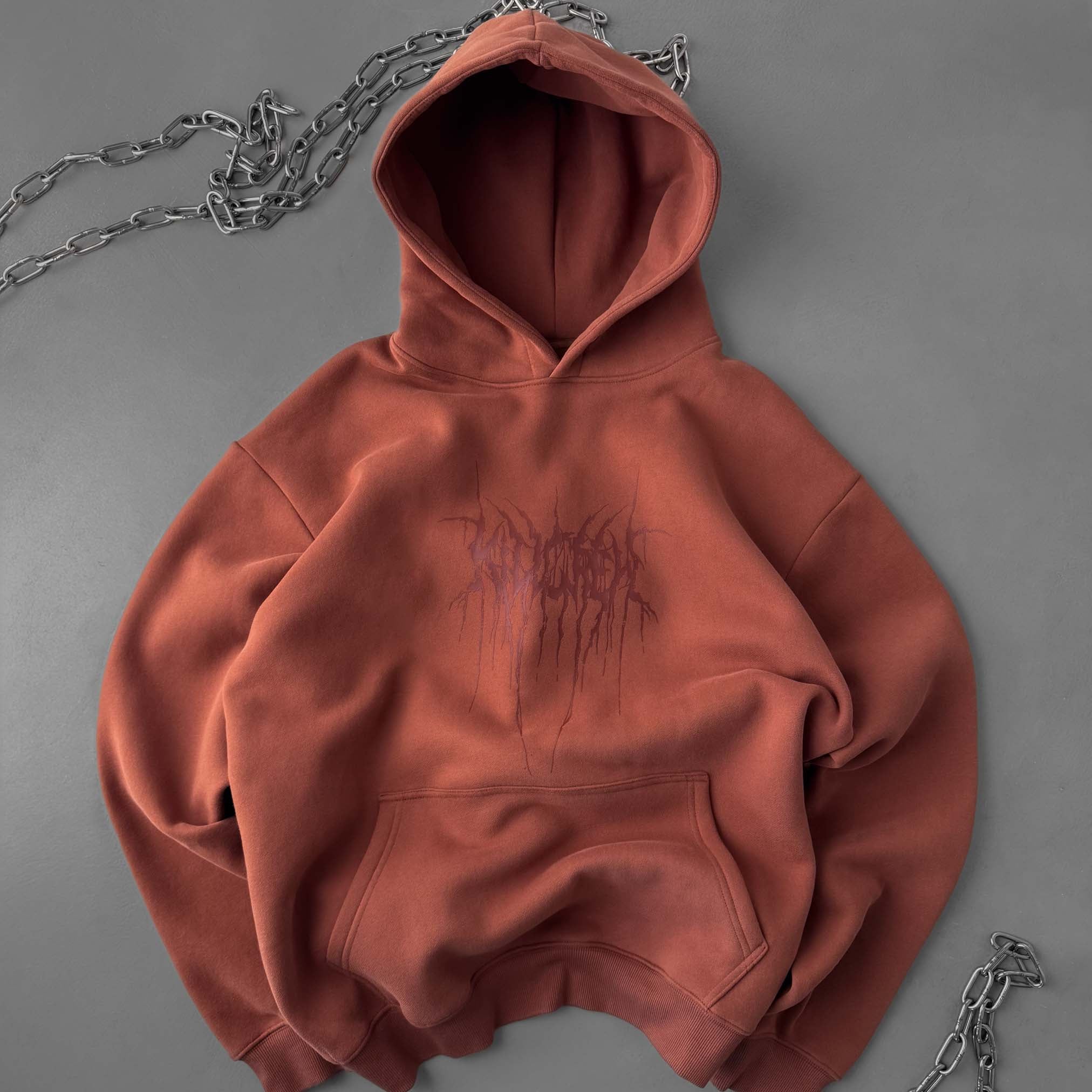 OVERSIZED LUX HOODIE "SWEAT & BLEED" - BROWN - Image 6