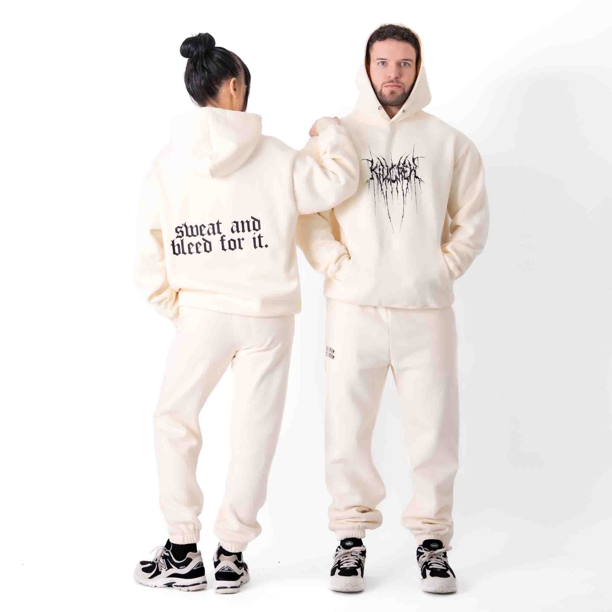 OVERSIZED LUX HOODIE "SWEAT & BLEED" - CREAM - Image 2