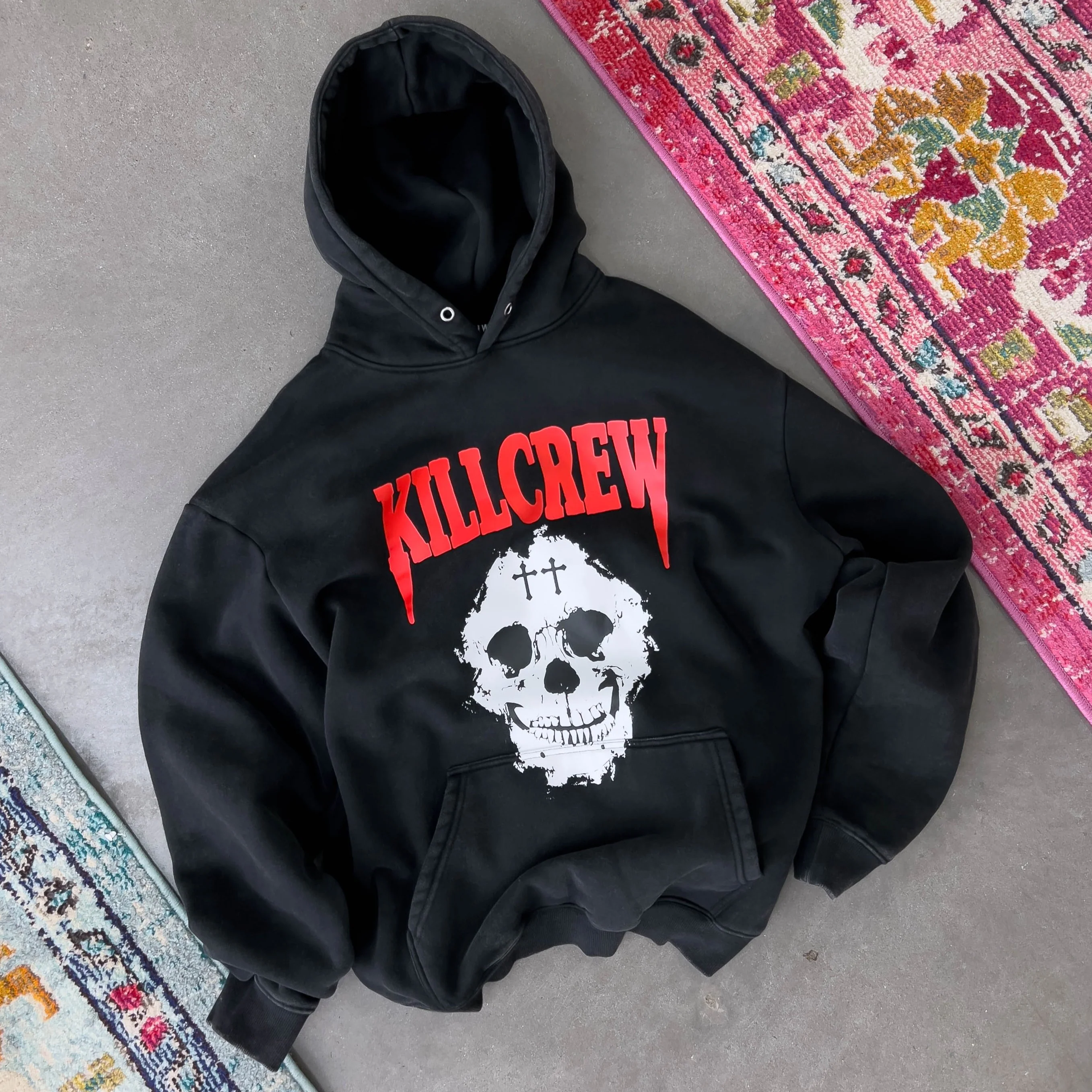OVERSIZED LUX "KILL CREW SKULL" HOODIE - BLACK / RED - Image 2
