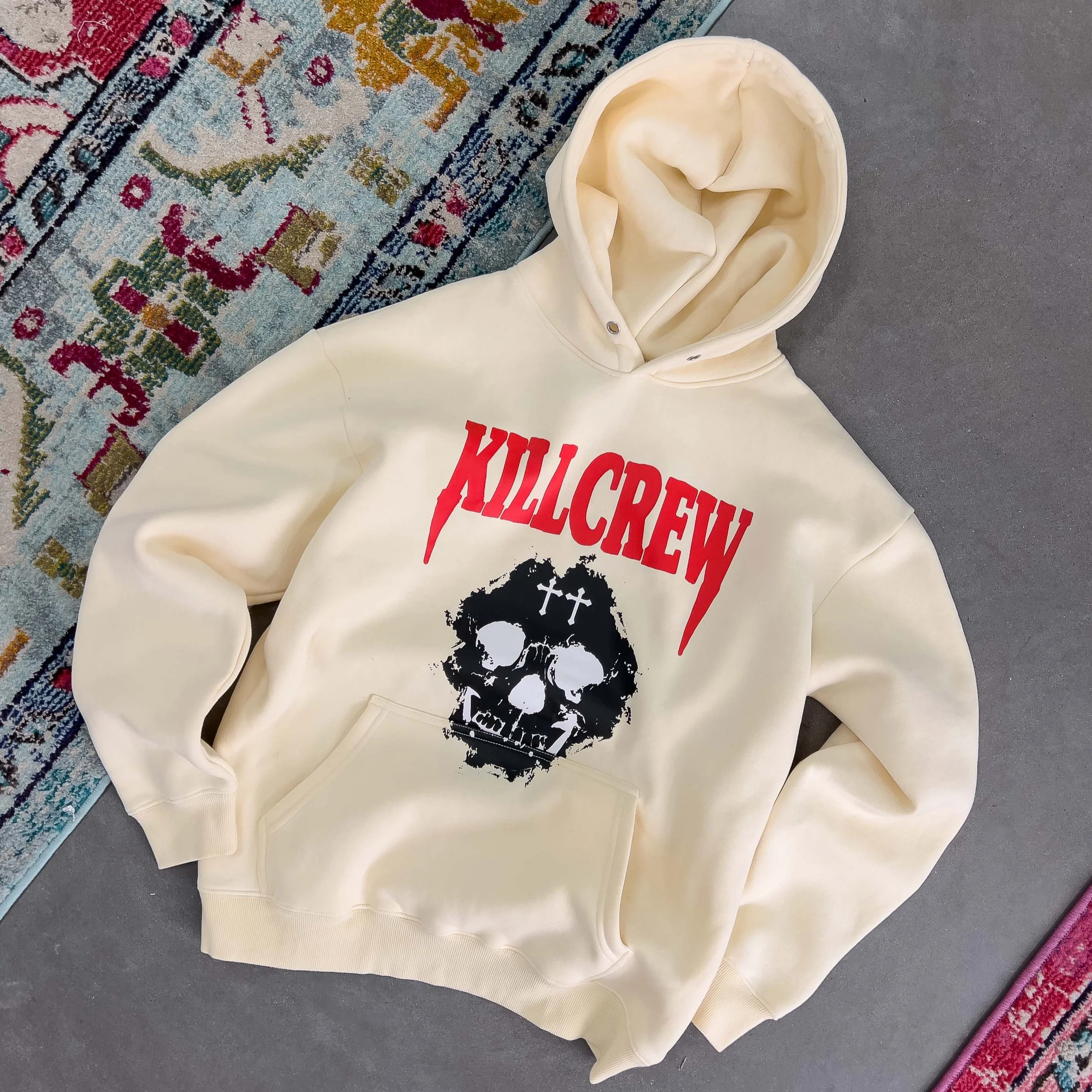 OVERSIZED LUX "KILL CREW SKULL" HOODIE - CREAM / RED - Image 2