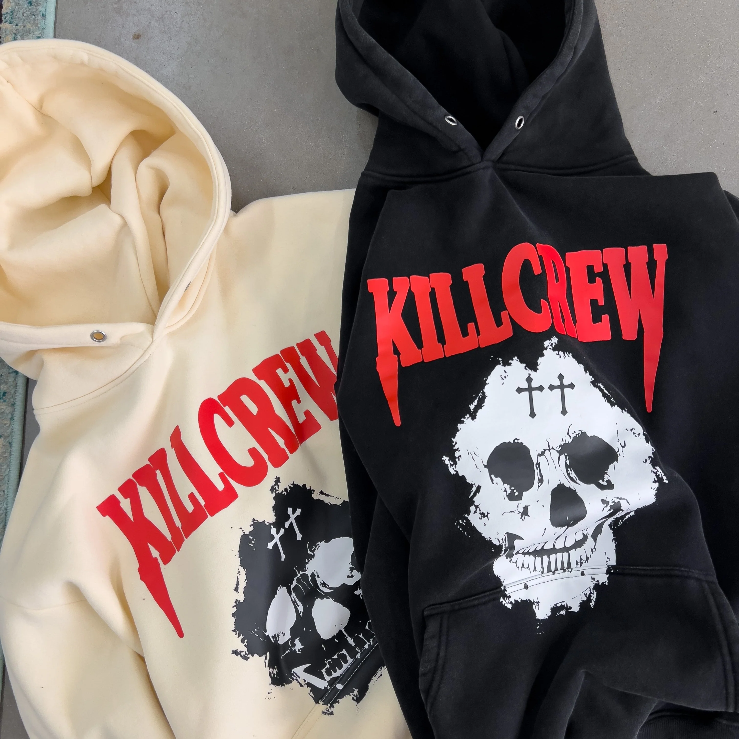 OVERSIZED LUX "KILL CREW SKULL" HOODIE - CREAM / RED - Image 3
