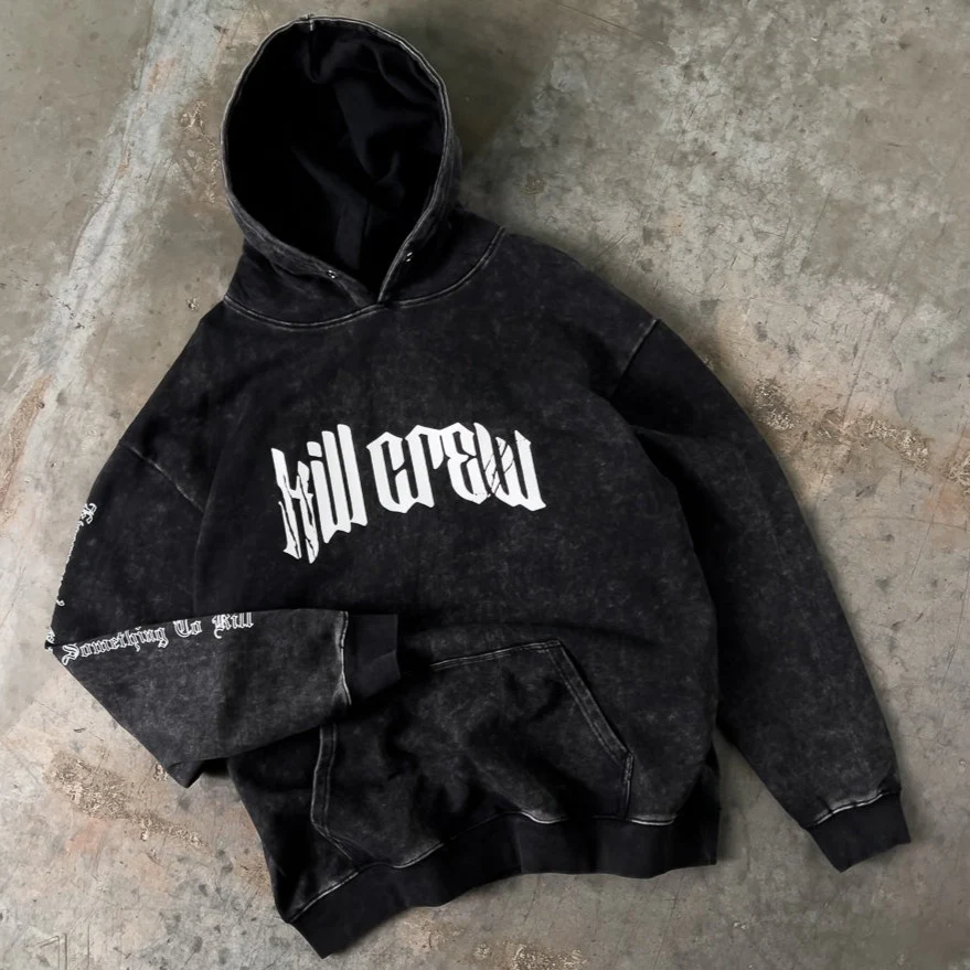 OVERSIZED LUX " LONE WOLF" HOODIE - BLACK / WHITE - Image 3