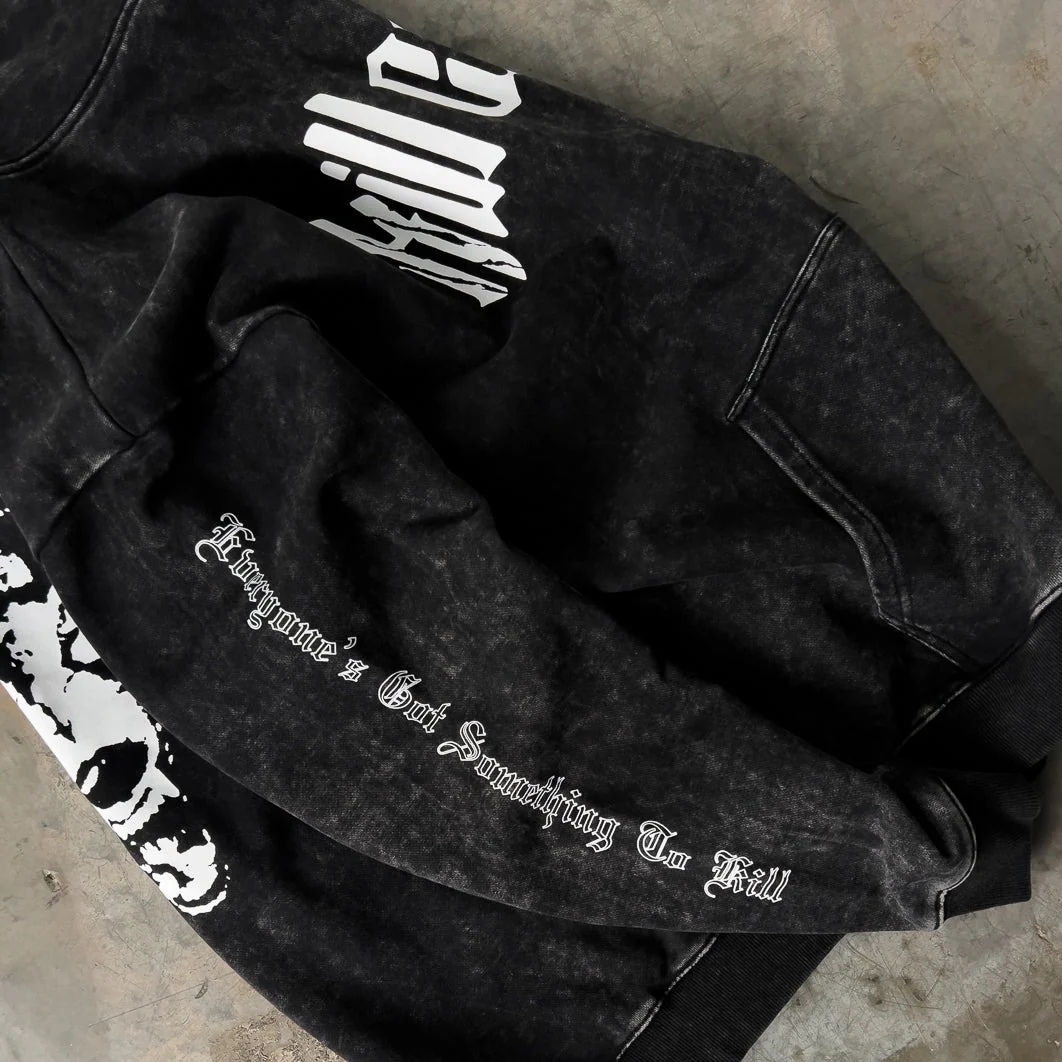 OVERSIZED LUX " LONE WOLF" HOODIE - BLACK / WHITE - Image 4