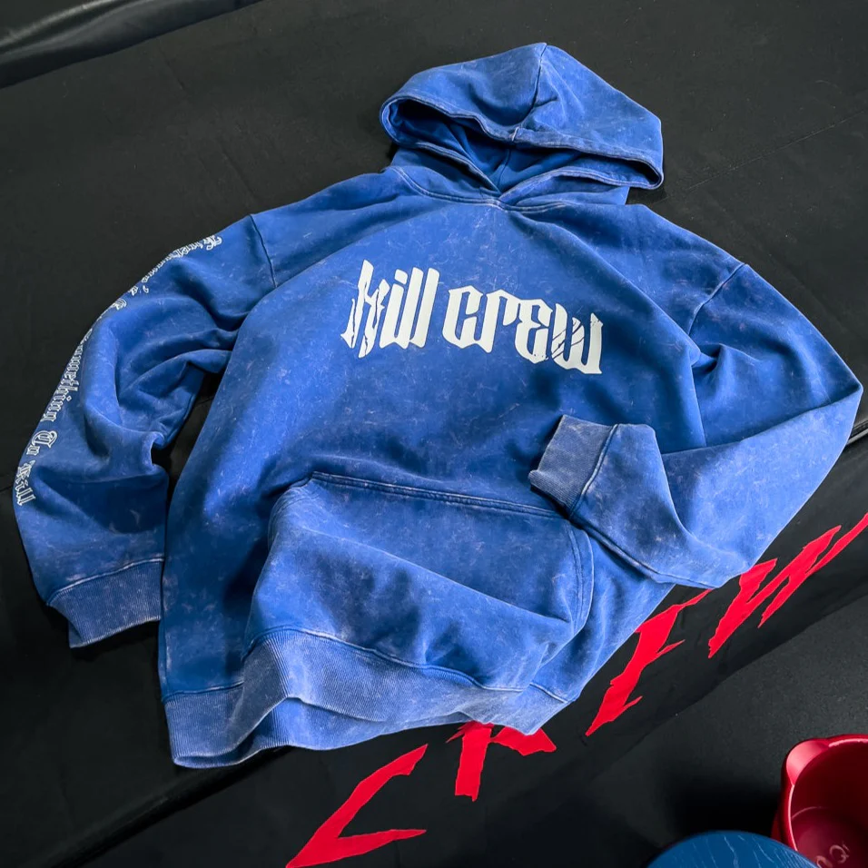 OVERSIZED LUX "LONE WOLF" HOODIE - BLUE / WHITE - Image 3