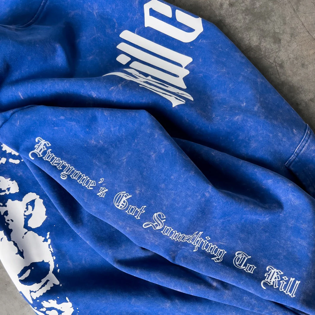 OVERSIZED LUX "LONE WOLF" HOODIE - BLUE / WHITE - Image 4