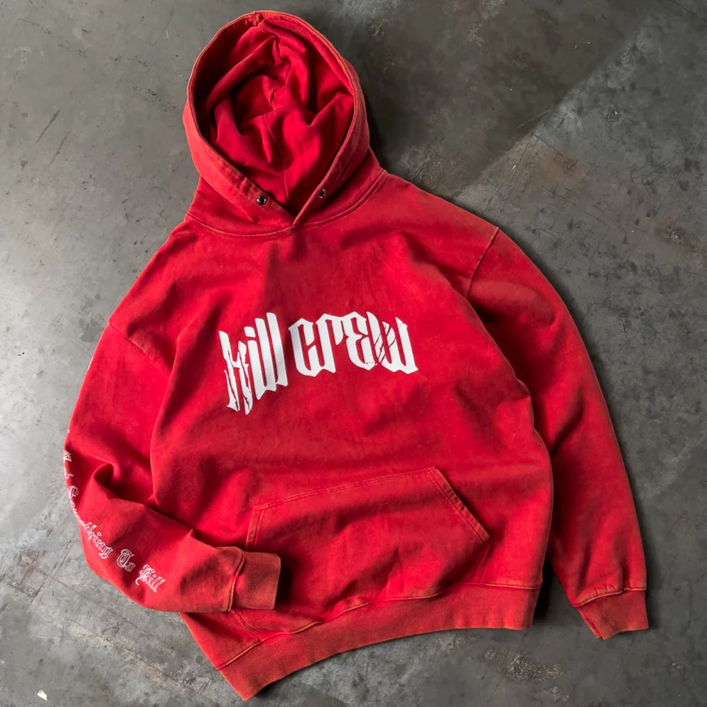 OVERSIZED LUX "LONE WOLF" HOODIE - RED / WHITE - Image 3