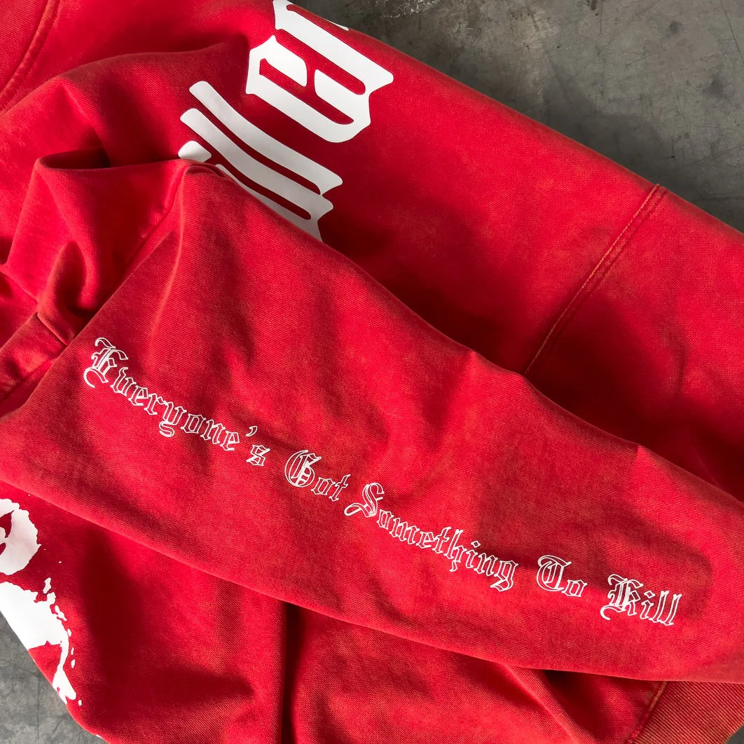 OVERSIZED LUX "LONE WOLF" HOODIE - RED / WHITE - Image 4