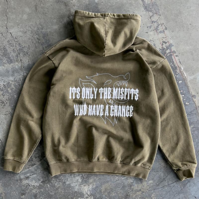 OVERSIZED LUX "MISFITS HAVE A CHANCE" HOODIE - OLIVE - Image 3