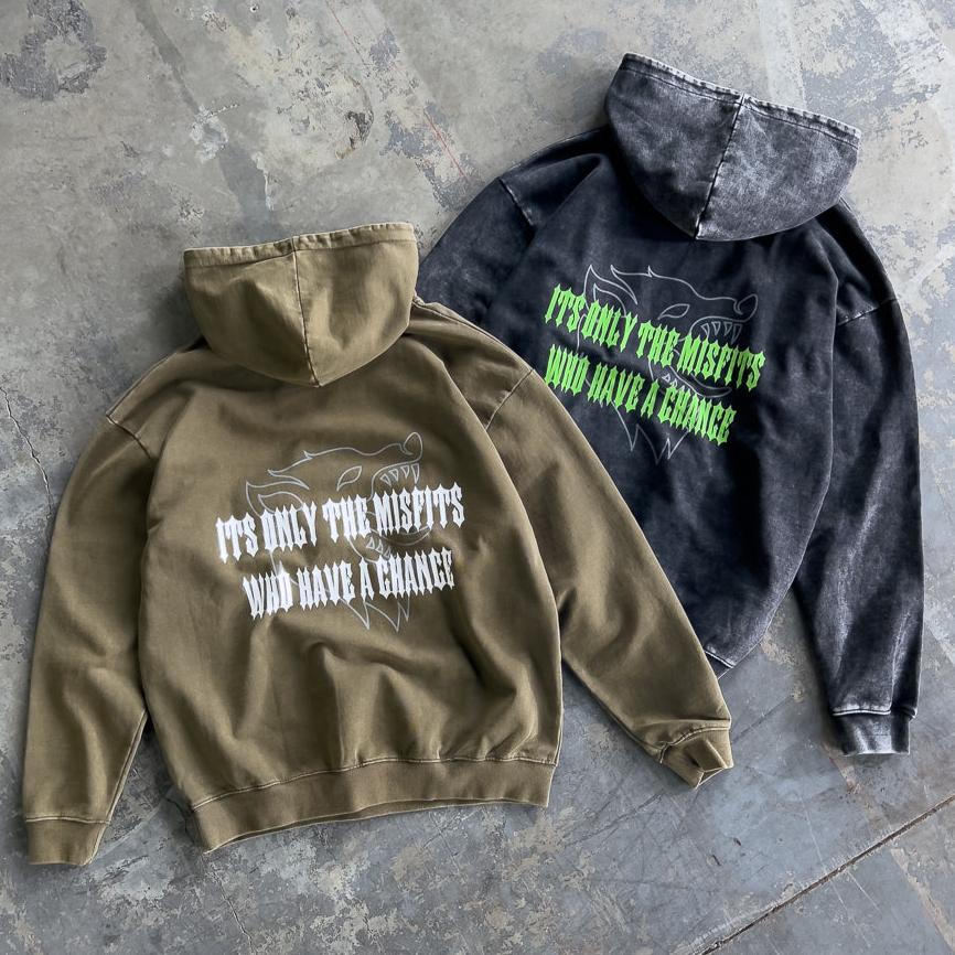 OVERSIZED LUX "MISFITS HAVE A CHANCE" HOODIE - OLIVE - Image 4