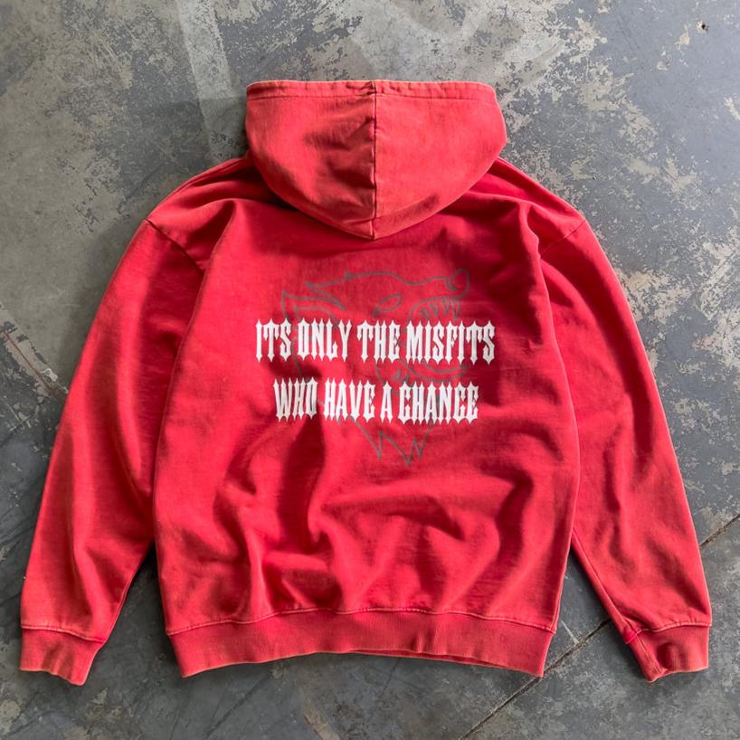 OVERSIZED LUX "MISFITS HAVE A CHANCE" HOODIE - RED - Image 3