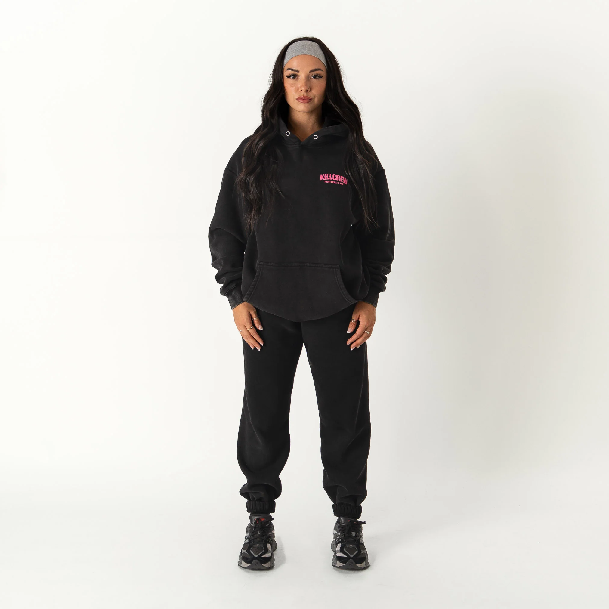 OVERSIZED LUX RIGOROUS TRAINING HOODIE - BLACK / PINK - Image 3