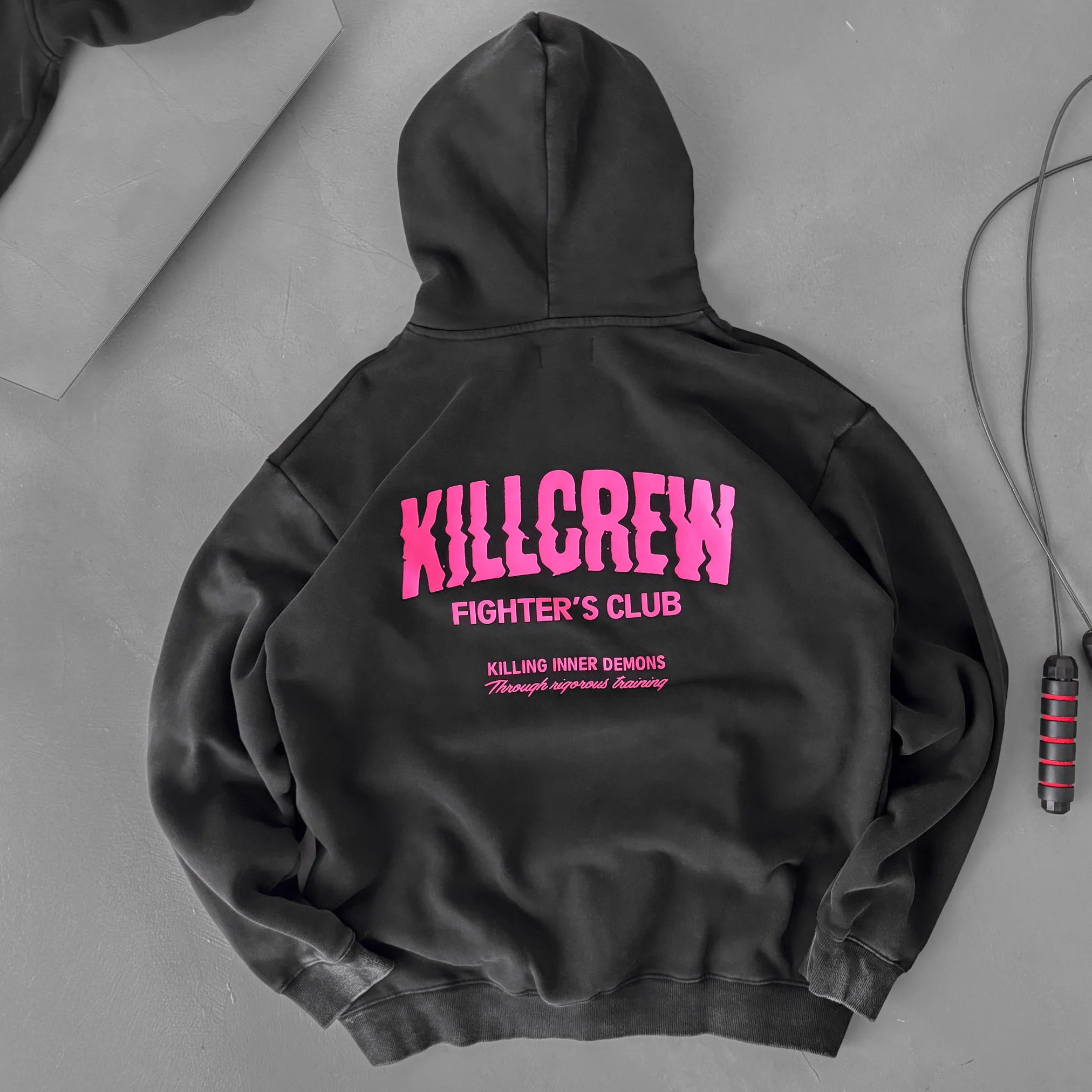 OVERSIZED LUX RIGOROUS TRAINING HOODIE - BLACK / PINK - Image 5