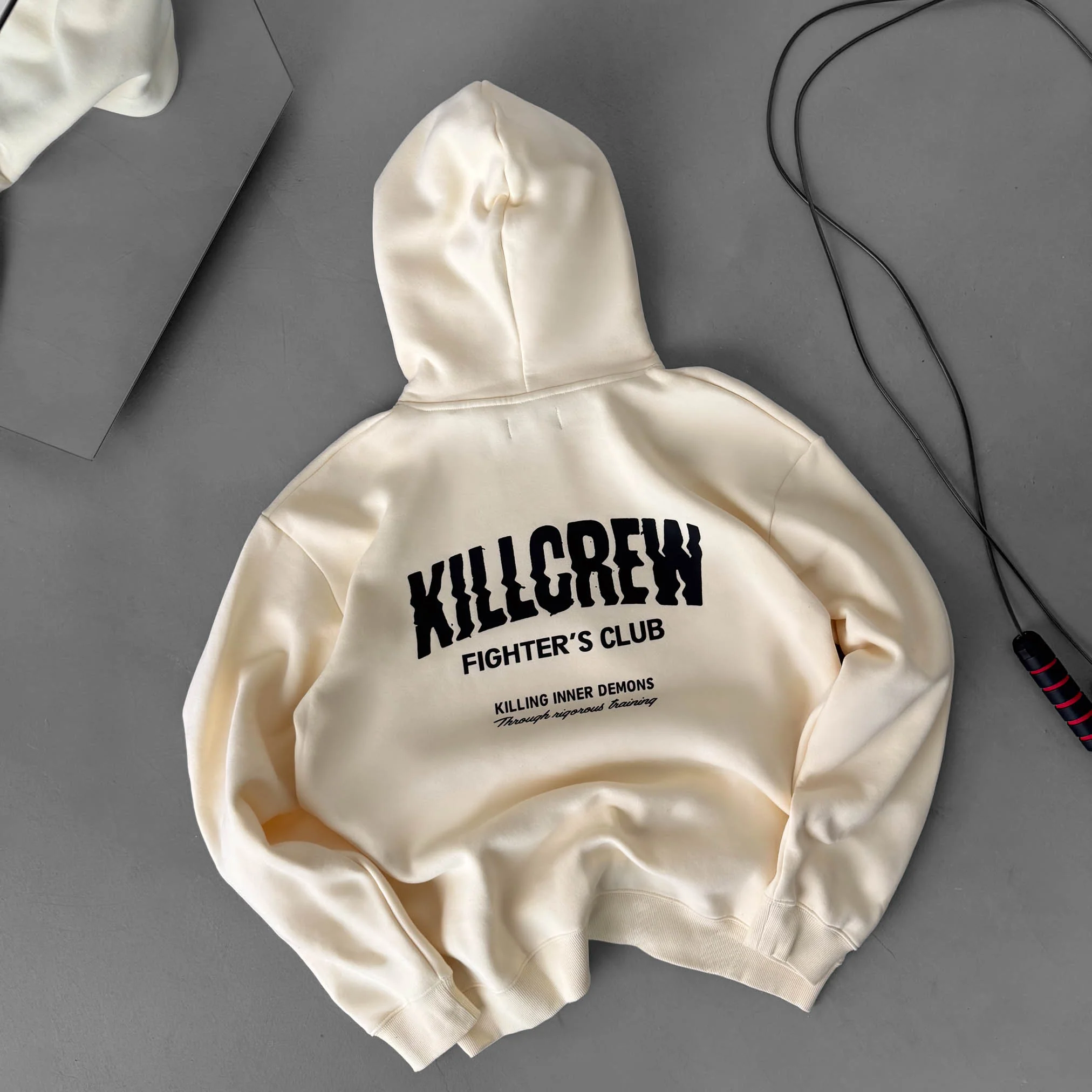 OVERSIZED LUX RIGOROUS TRAINING HOODIE - CREAM / BLACK - Image 5