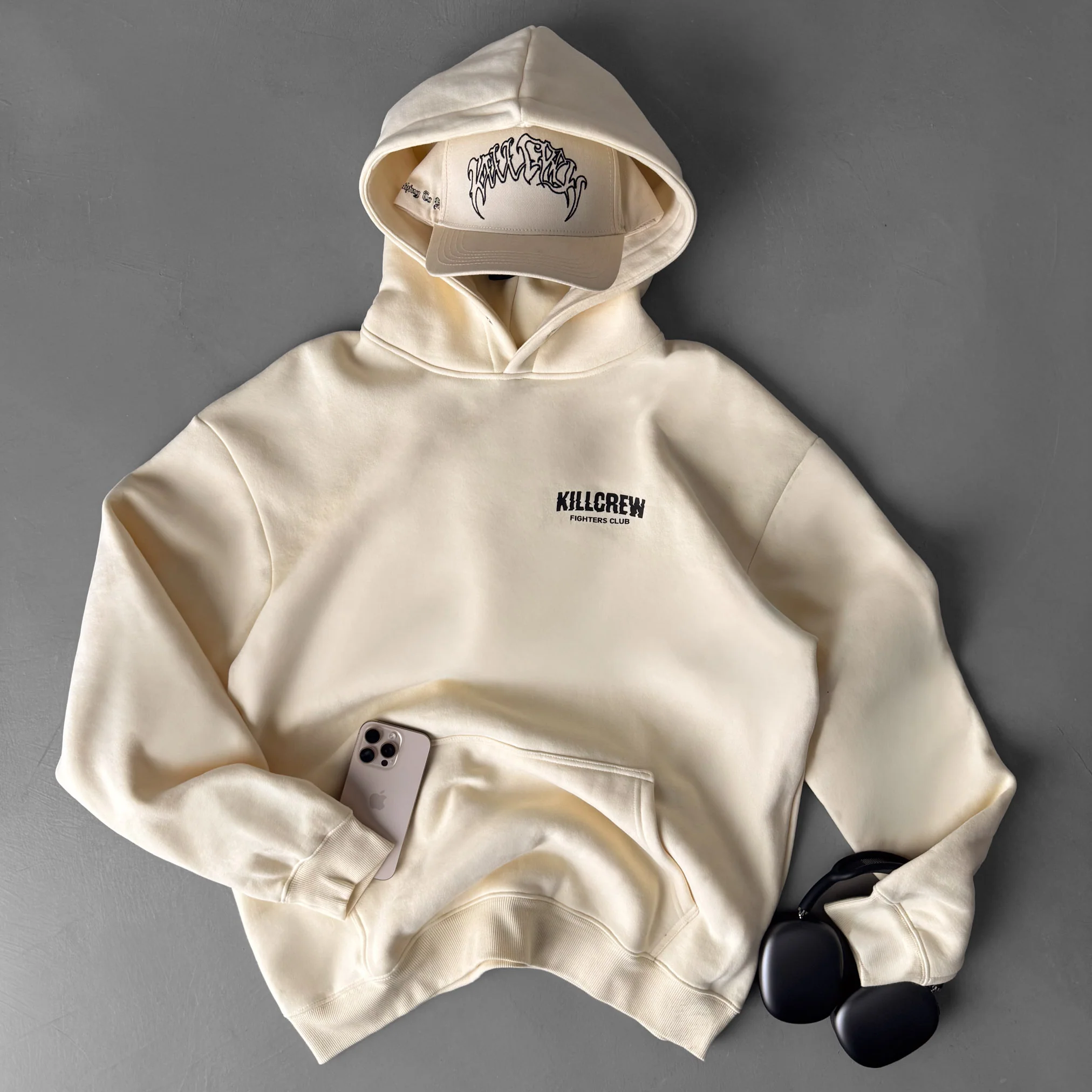 OVERSIZED LUX RIGOROUS TRAINING HOODIE - CREAM / BLACK - Image 6