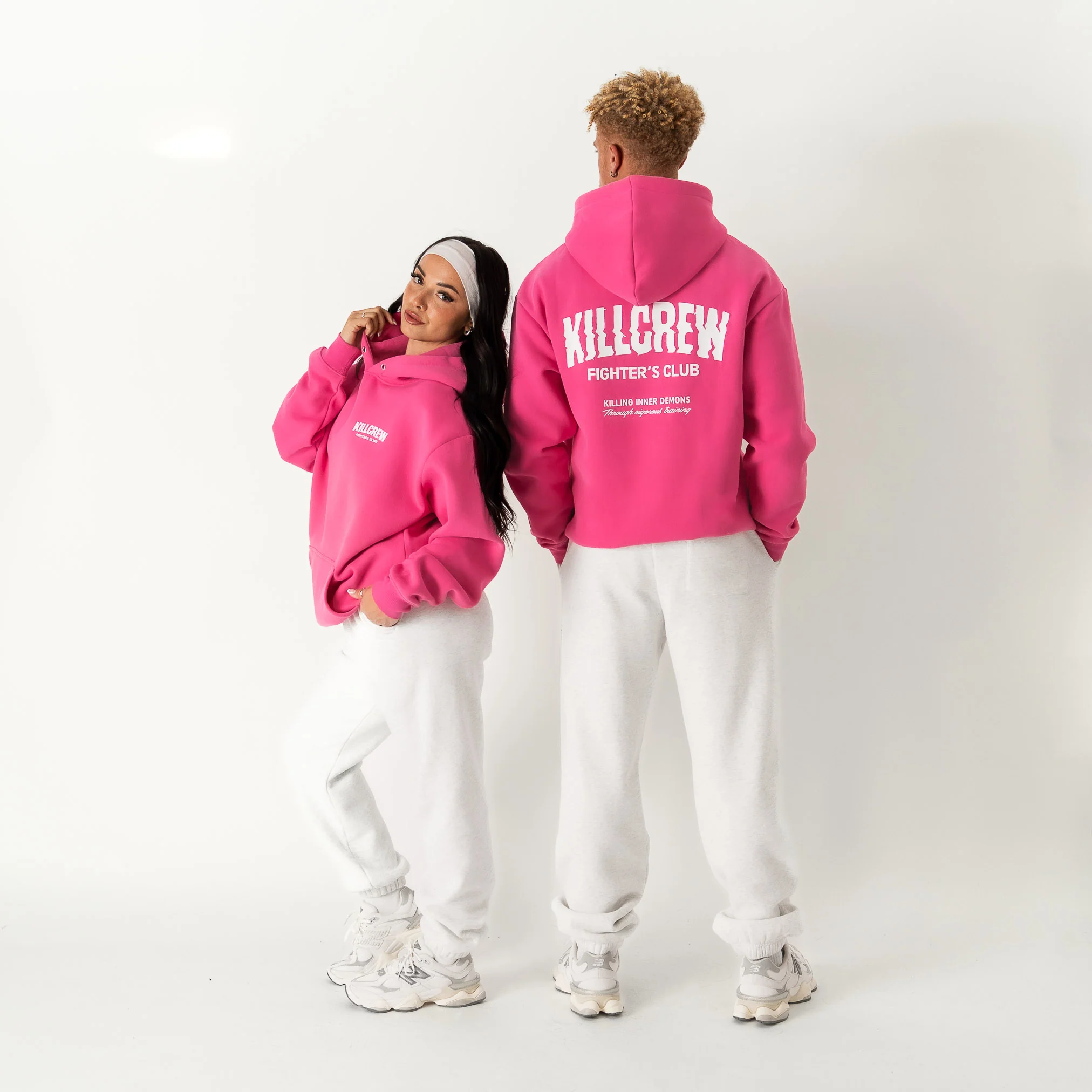 OVERSIZED LUX RIGOROUS TRAINING HOODIE - PINK / WHITE - Image 2
