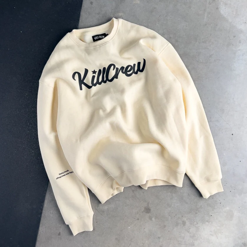 OVERSIZED LUX "SCRIPT" CREW NECK - CREAM / BLACK - Image 2