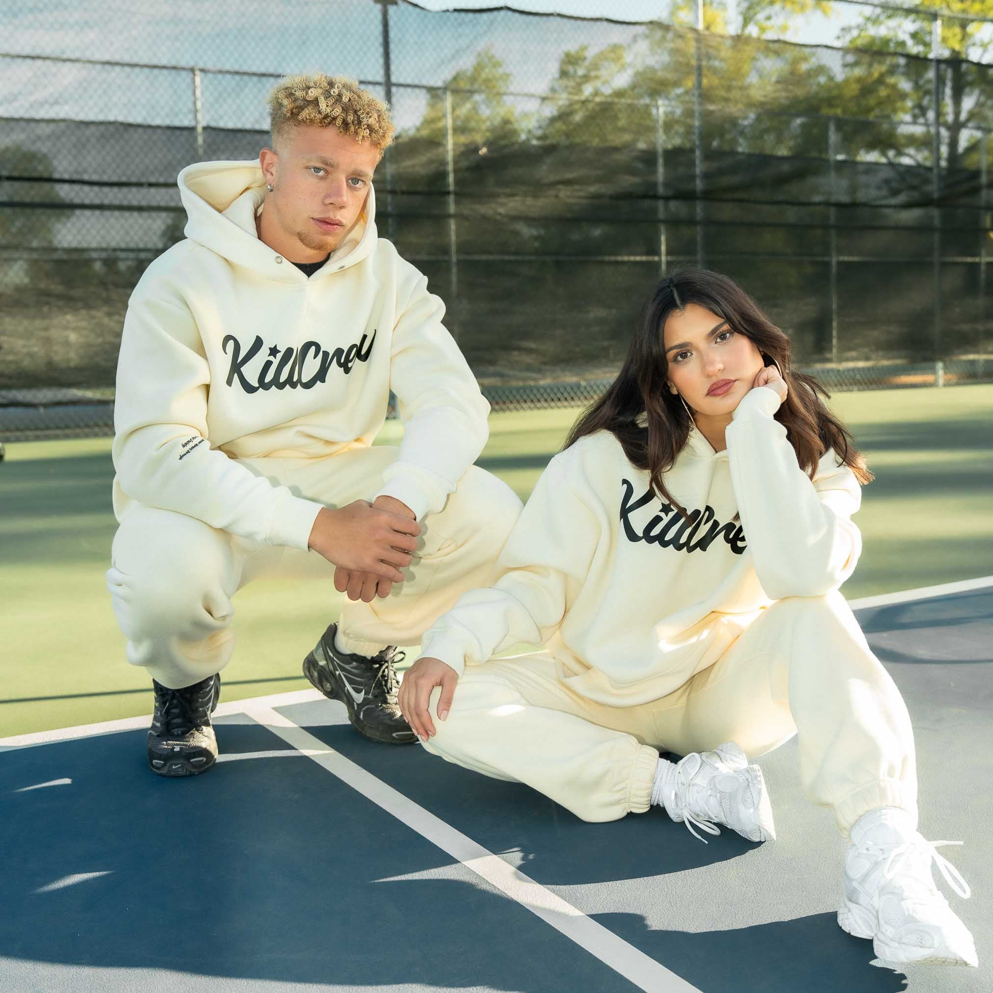 OVERSIZED LUX "SCRIPT" HOODIE - CREAM / BLACK - Image 2