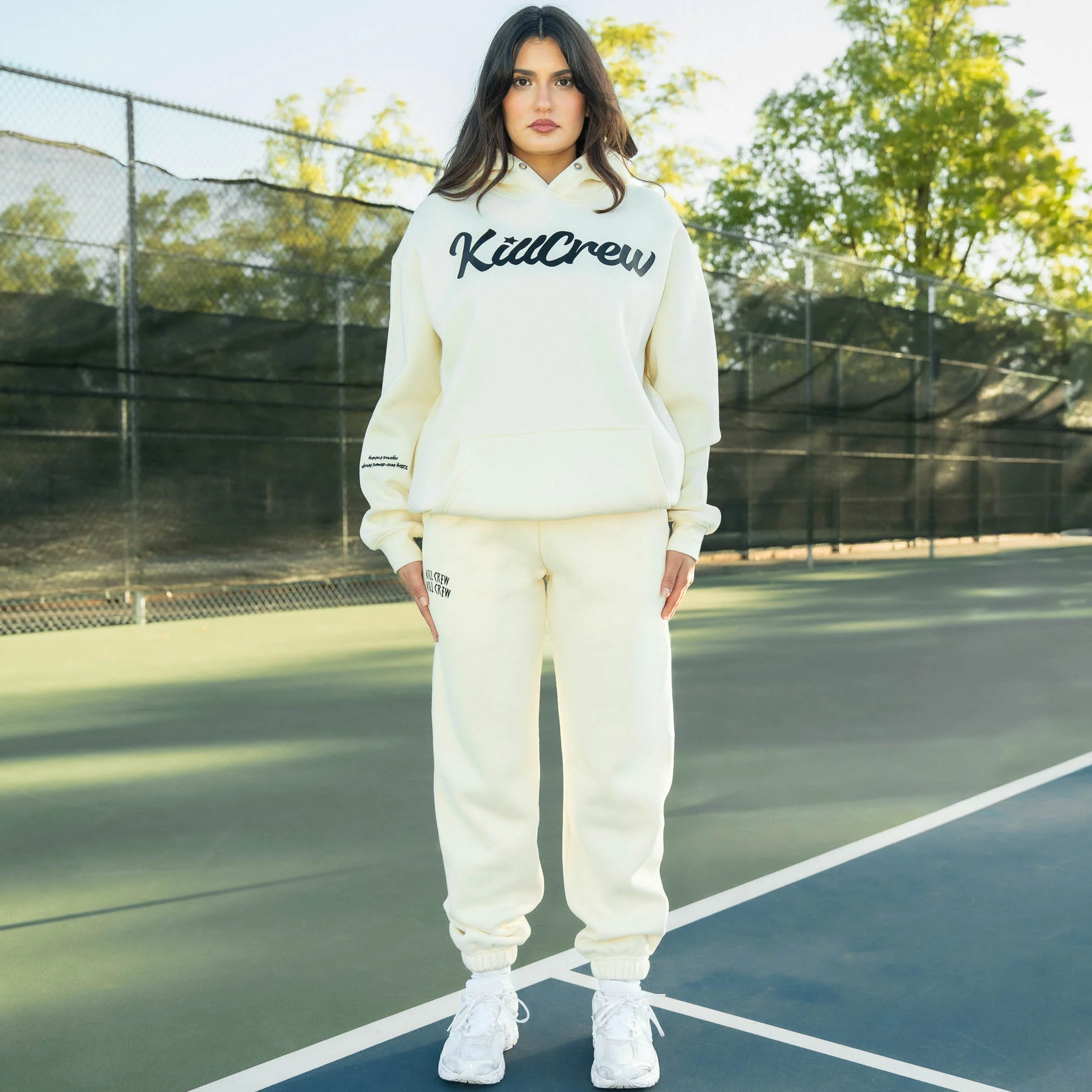 OVERSIZED LUX "SCRIPT" HOODIE - CREAM / BLACK - Image 3