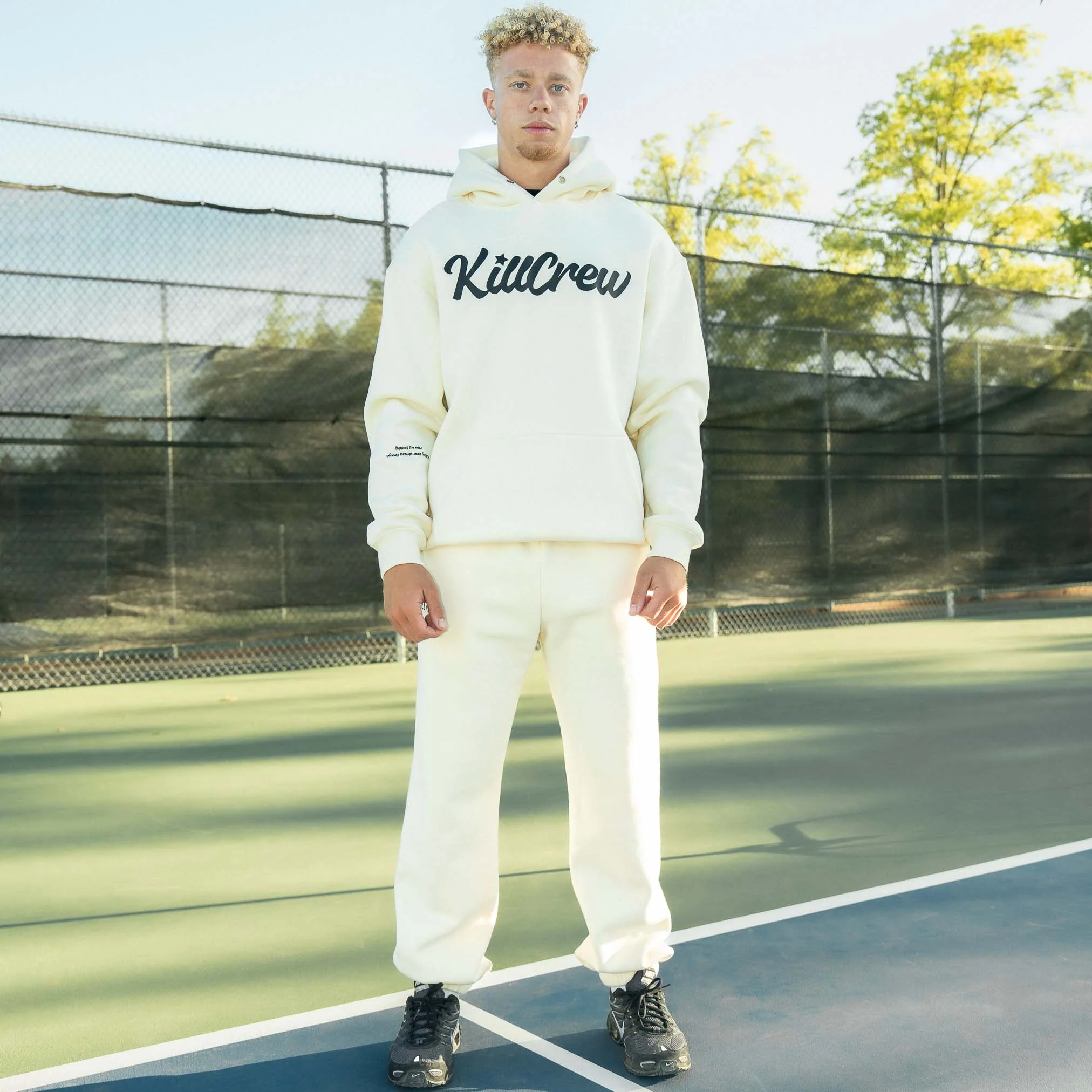 OVERSIZED LUX "SCRIPT" HOODIE - CREAM / BLACK - Image 4