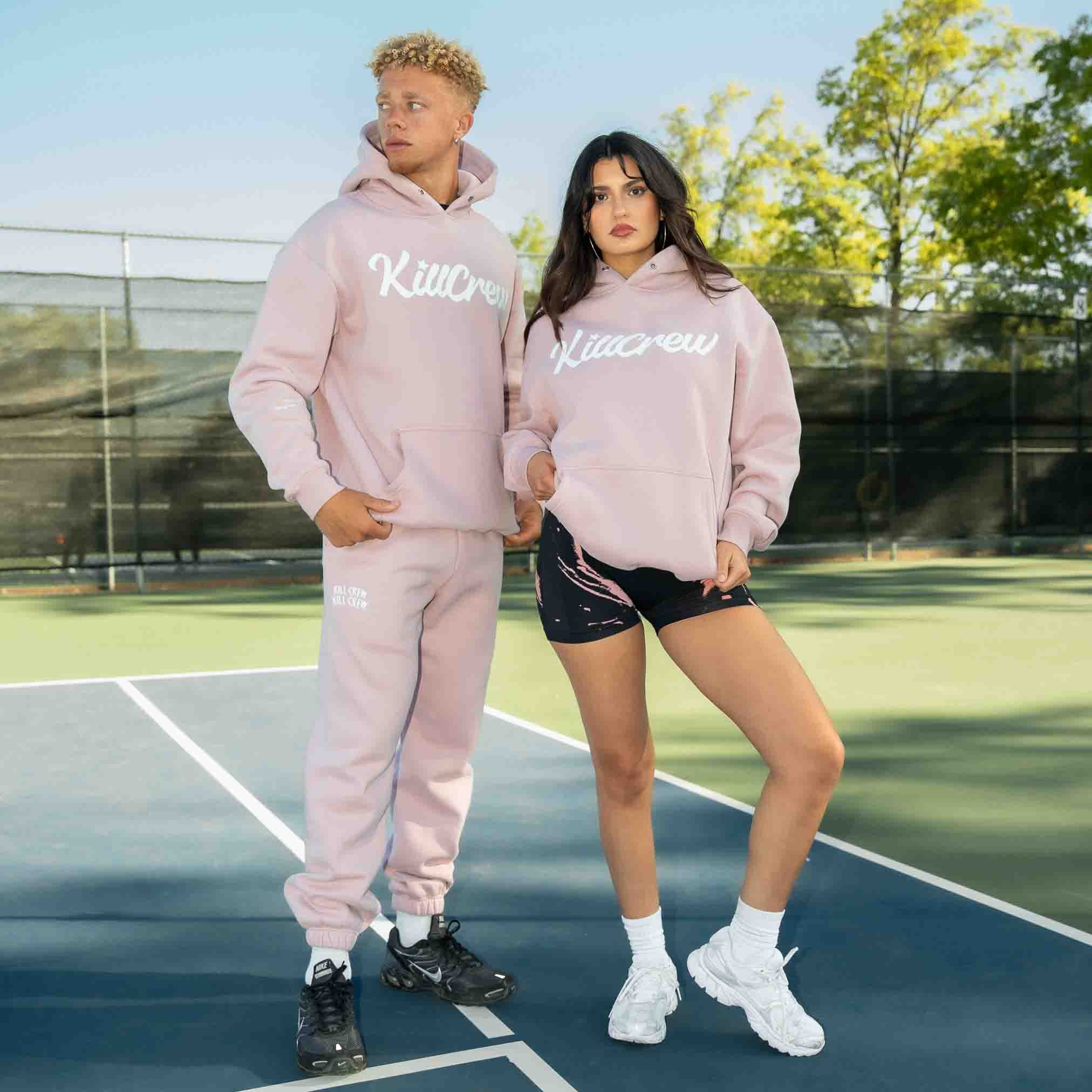 OVERSIZED LUX "SCRIPT" HOODIE - ROSÉ / WHITE - Image 2