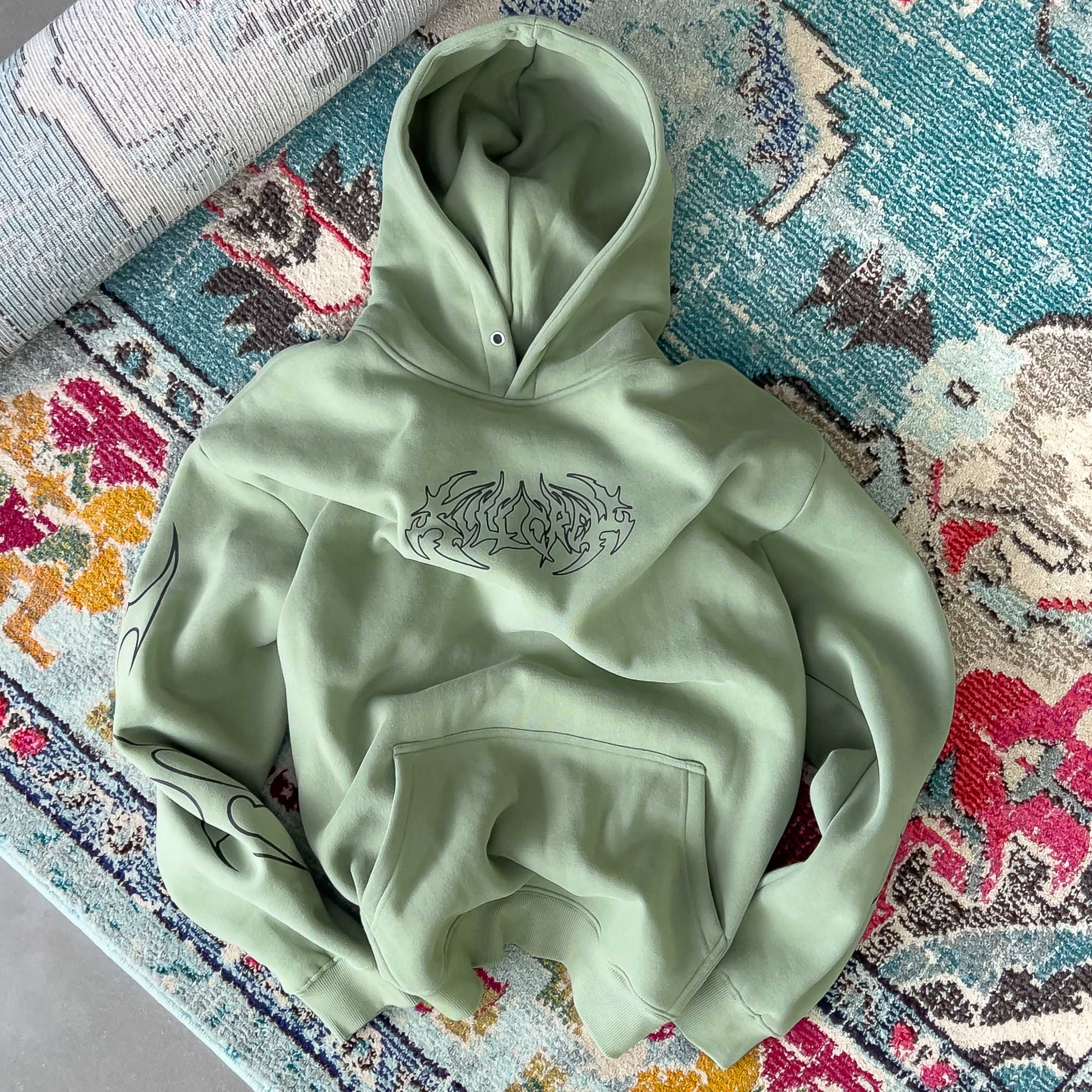 OVERSIZED LUX "TRIBAL" HOODIE - GREEN / BLACK - Image 5