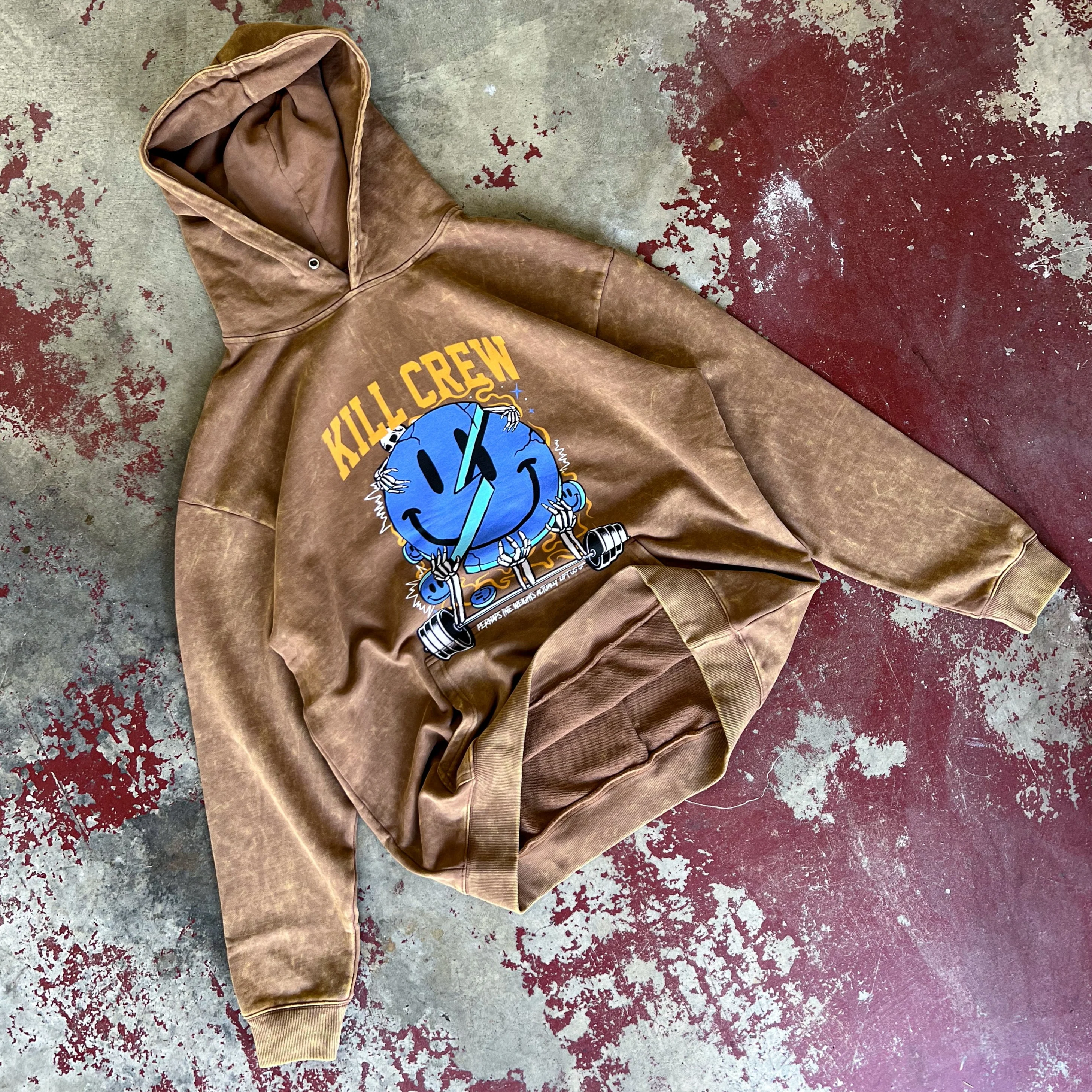 OVERSIZED LUX "WEIGHTS LIFT US UP" HOODIE - BROWN - Image 3