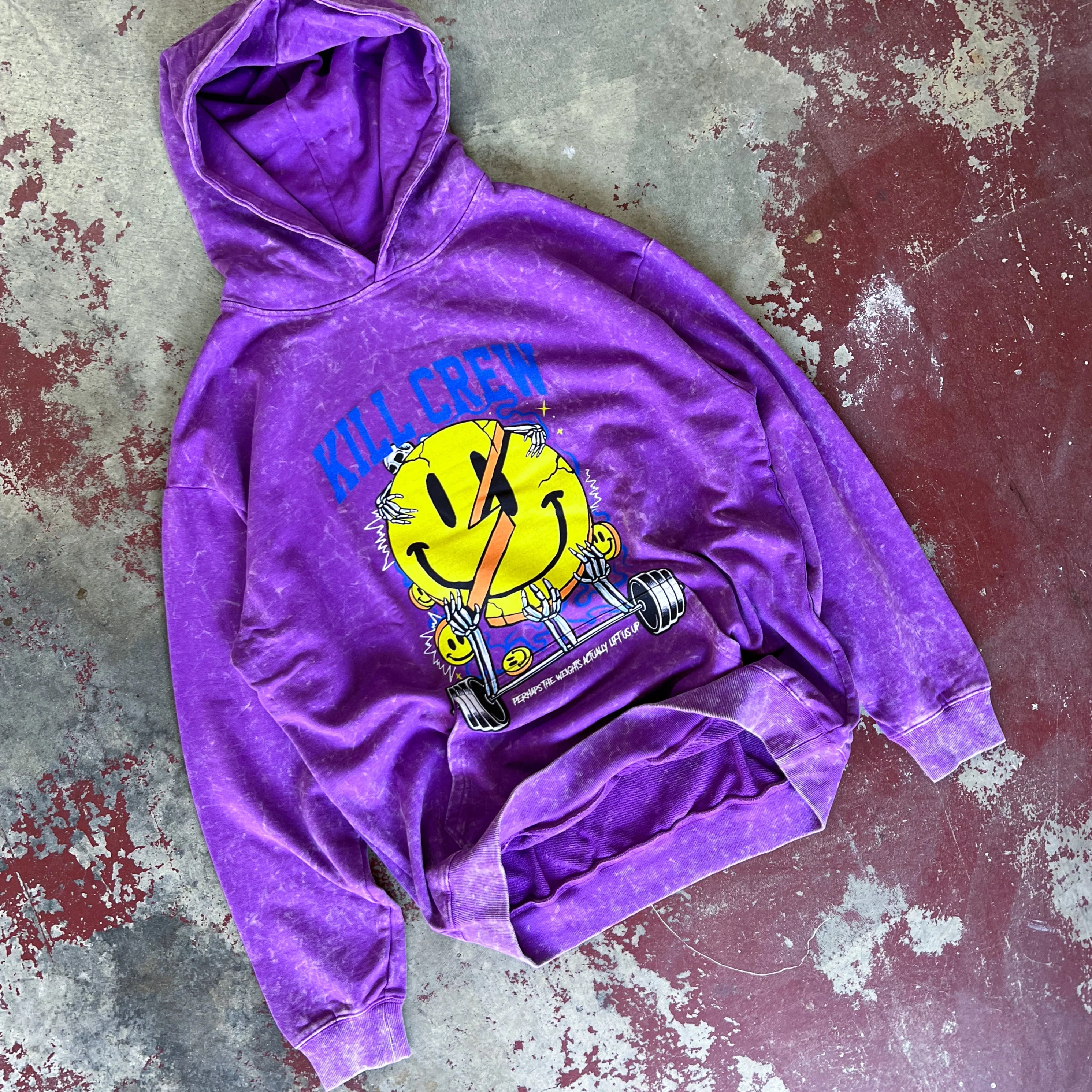 OVERSIZED LUX "WEIGHTS LIFT US UP" HOODIE - PURPLE - Image 3