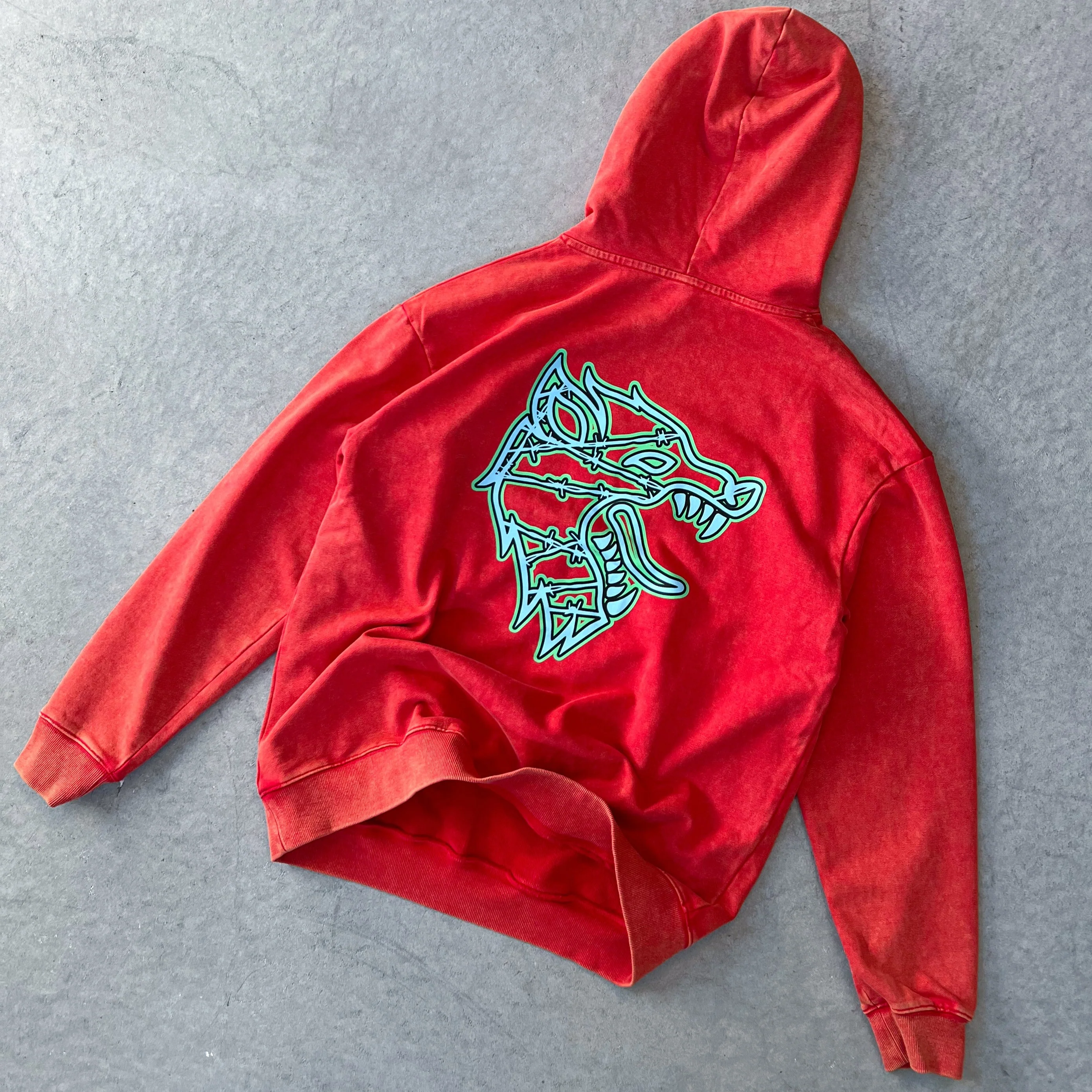 OVERSIZED LUX WOLF HOODIE - RED / GREEN - Image 3