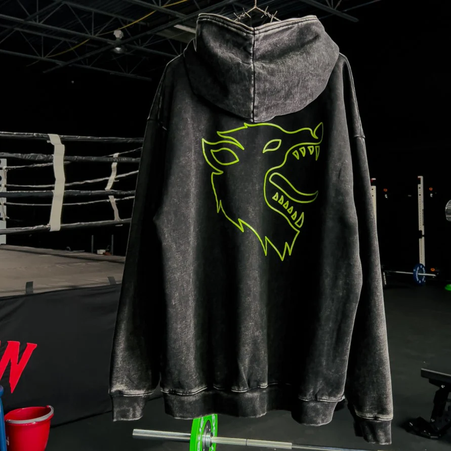 OVERSIZED LUX WOLF ZIP UP HOODIE - BLACK / GREEN - Image 5
