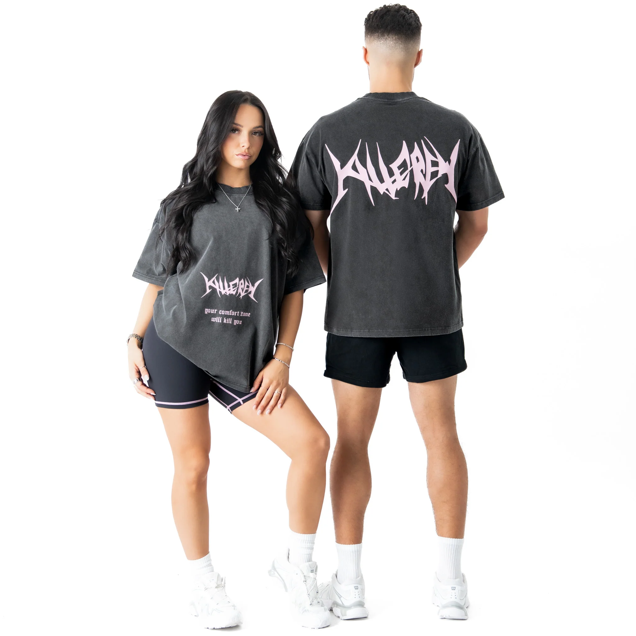 RELAXED FIT LUX "COMFORT ZONE" T-SHIRT - BLACK / PINK - Image 2