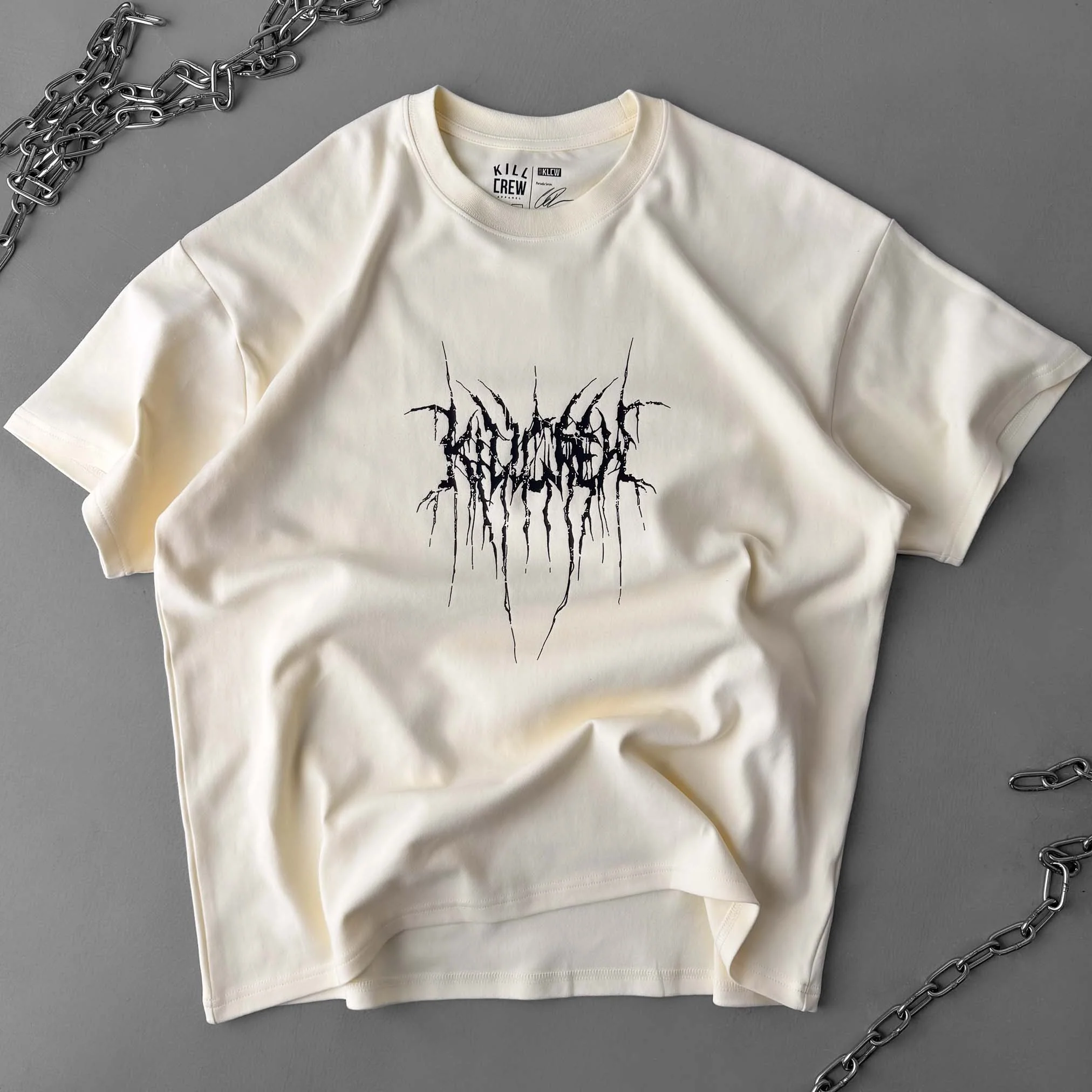 RELAXED FIT NATURAL COTTON "SWEAT & BLEED" T-SHIRT - CREAM - Image 6