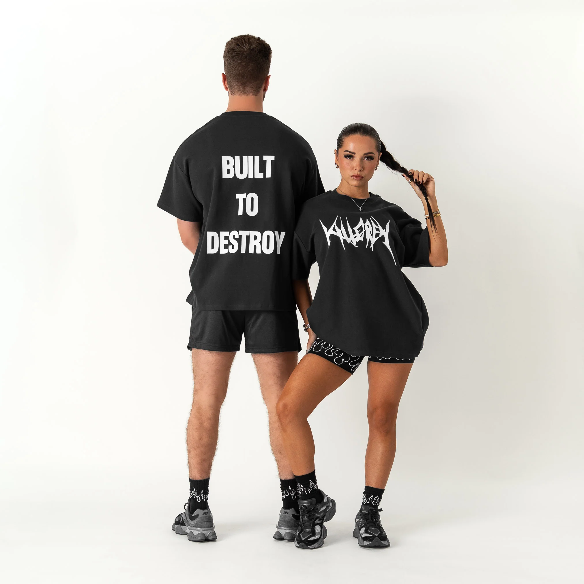 RELAXED FIT NATURAL COTTON "BUILT TO DESTROY" T-SHIRT - BLACK / WHITE - Image 2