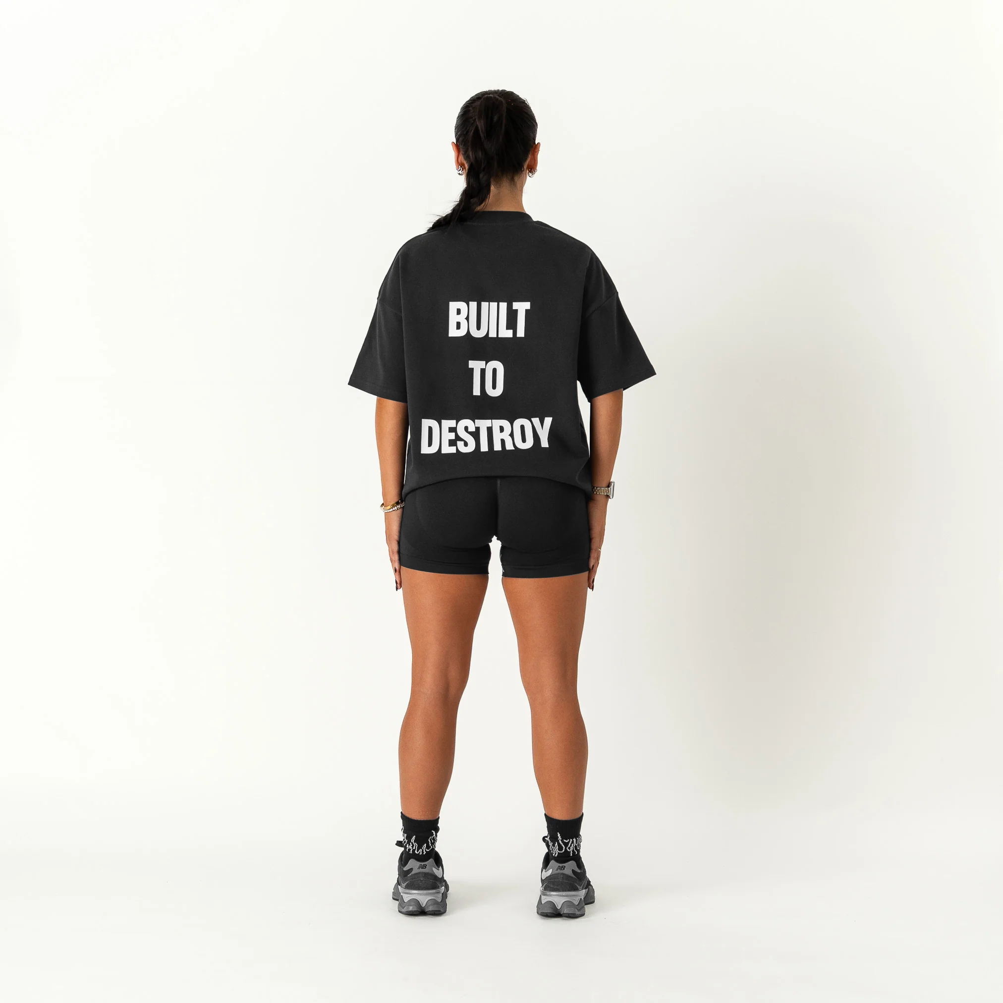 RELAXED FIT NATURAL COTTON "BUILT TO DESTROY" T-SHIRT - BLACK / WHITE - Image 3