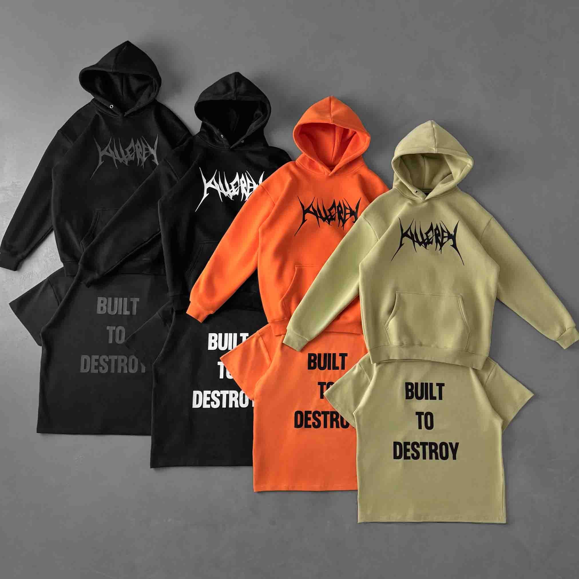 OVERSIZED LUX HOODIE "BUILT TO DESTROY" - BLACK / WHITE - Image 8