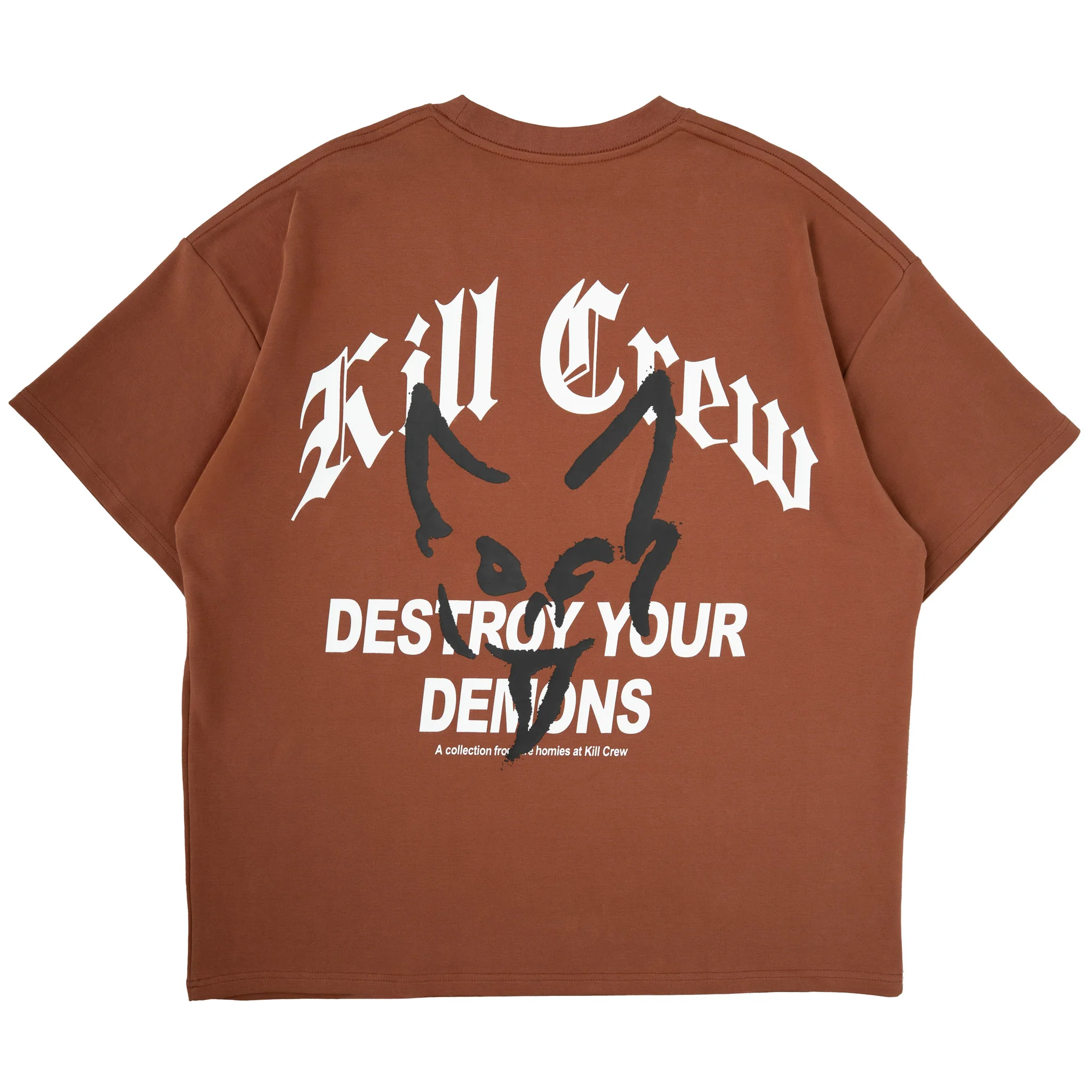 RELAXED FIT NATURAL COTTON "DESTROY" T-SHIRT - BROWN