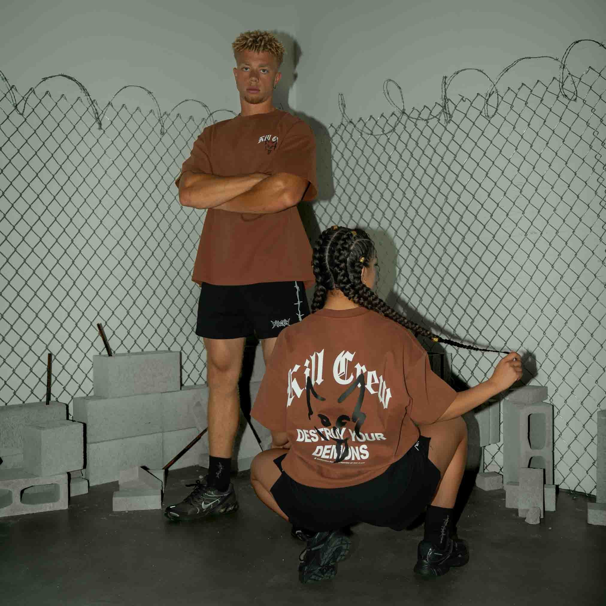 RELAXED FIT NATURAL COTTON "DESTROY" T-SHIRT - BROWN - Image 2