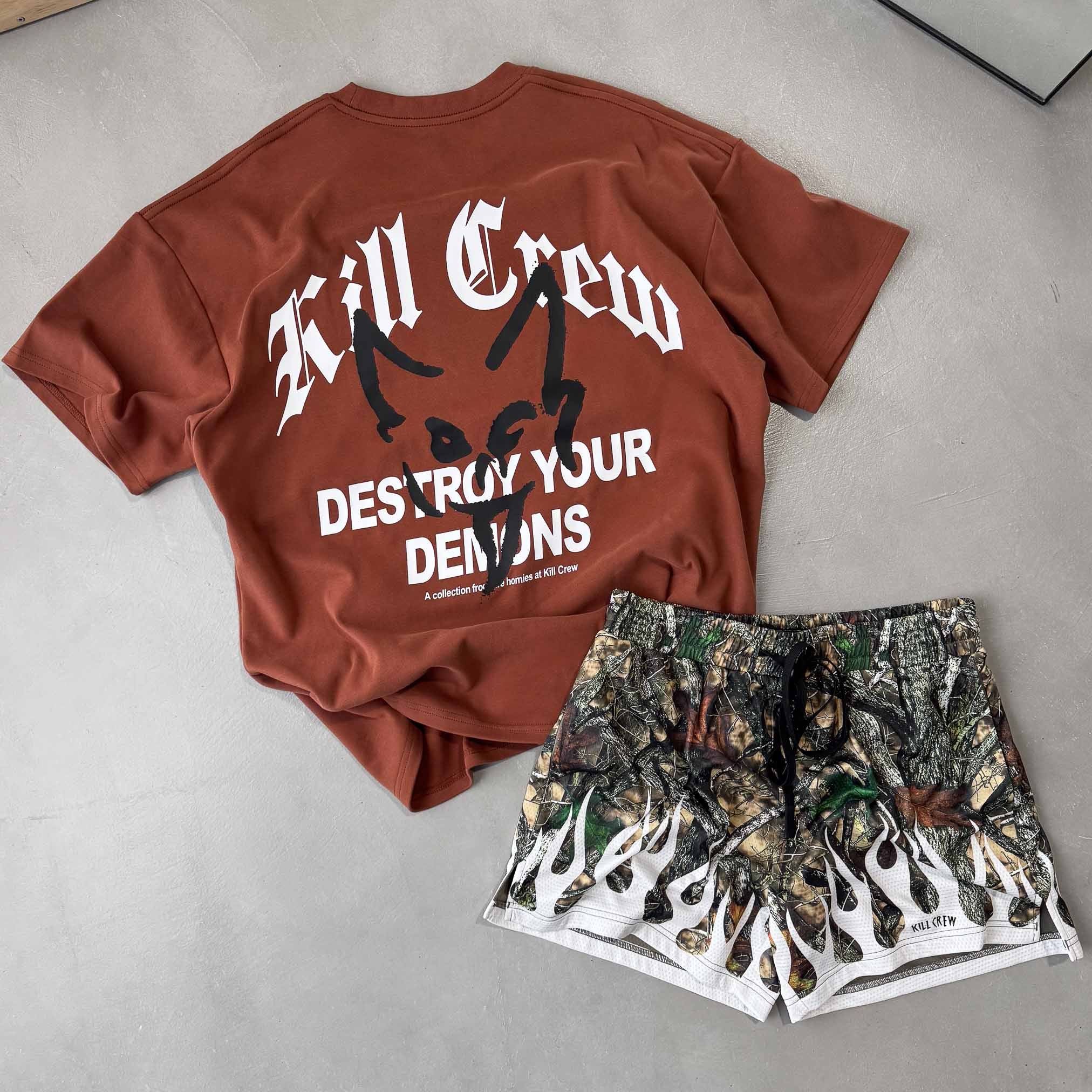 RELAXED FIT NATURAL COTTON "DESTROY" T-SHIRT - BROWN - Image 5