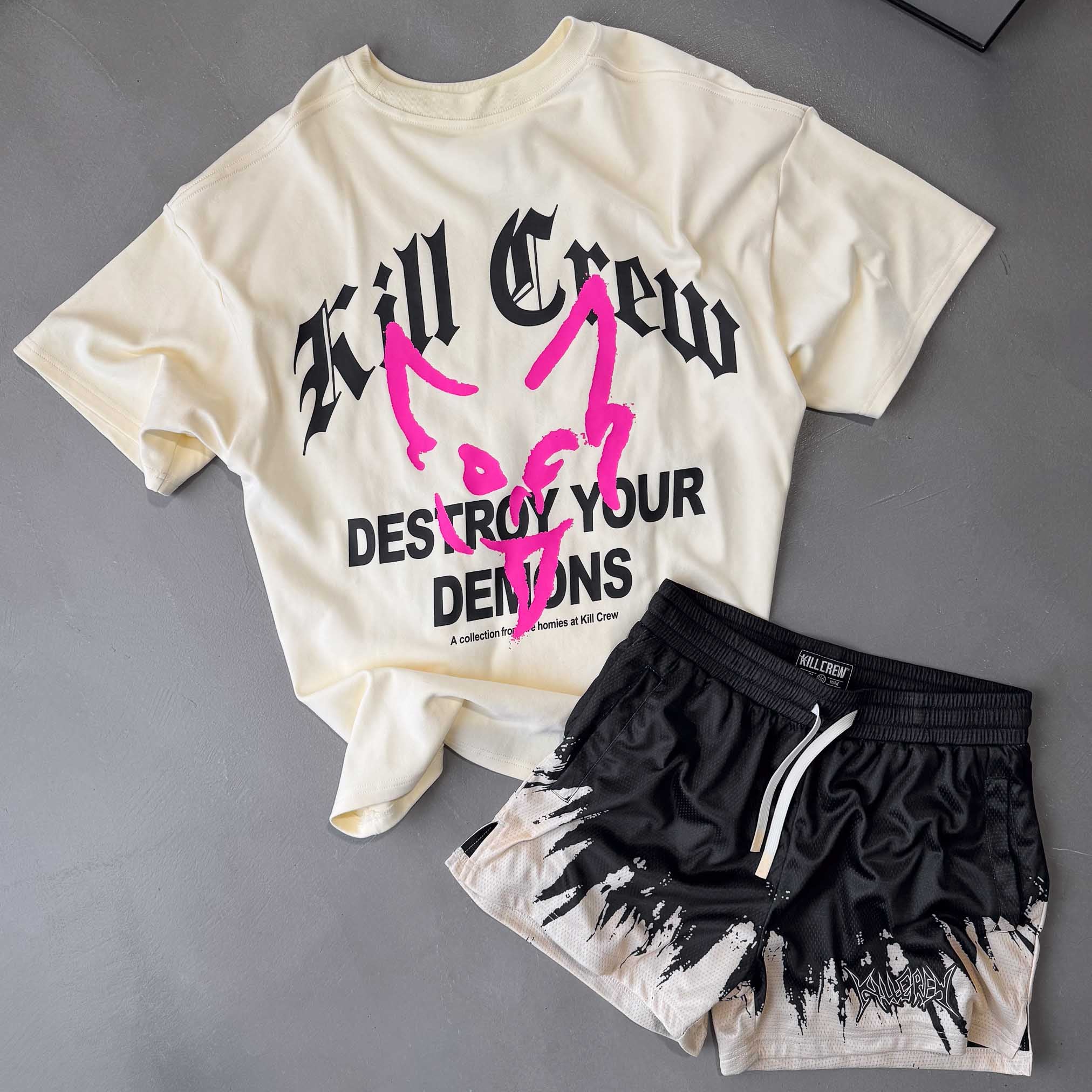 RELAXED FIT NATURAL COTTON "DESTROY" T-SHIRT - CREAM - Image 6
