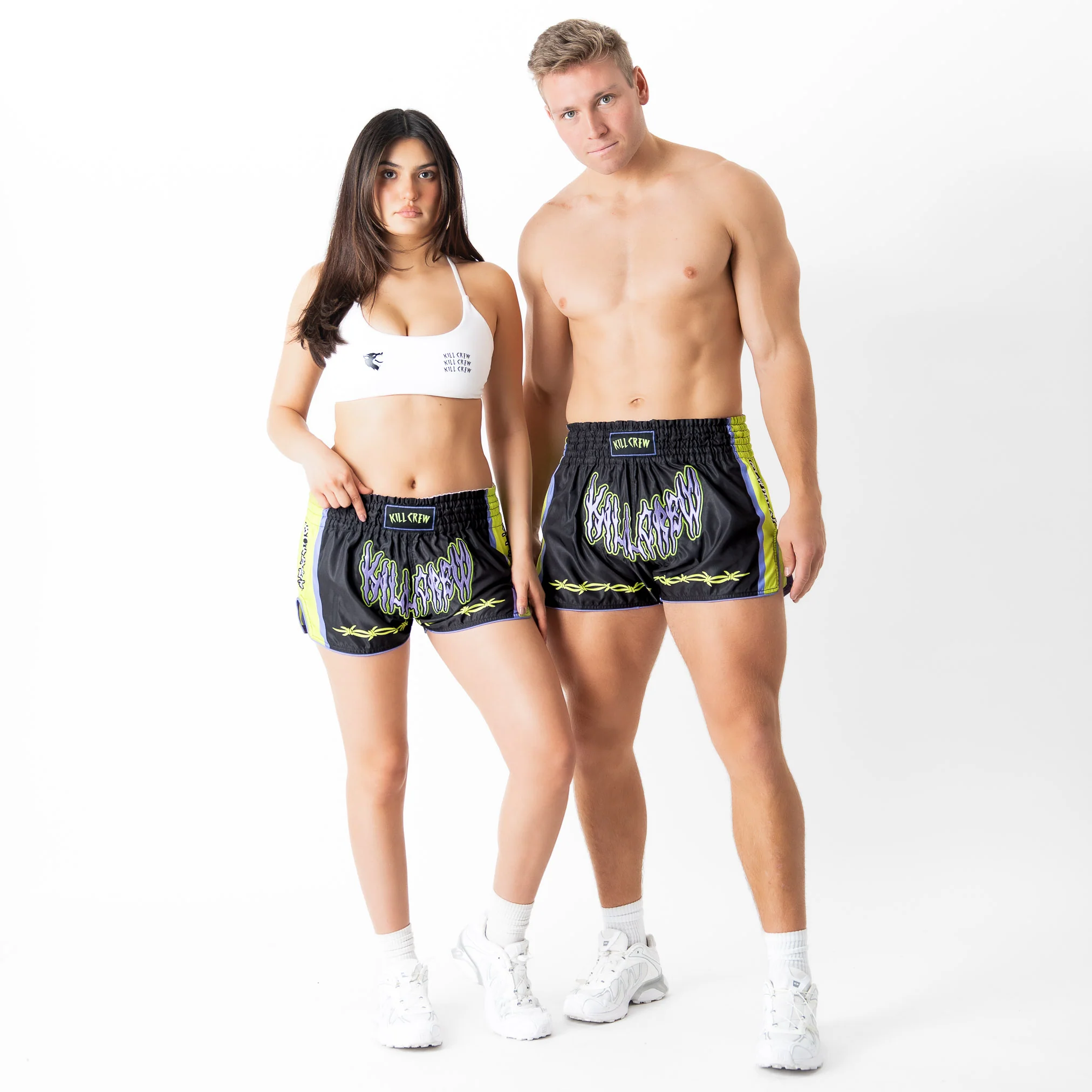 RETRO THAI FIGHT SHORTS - BLACK / GREEN - Image 2