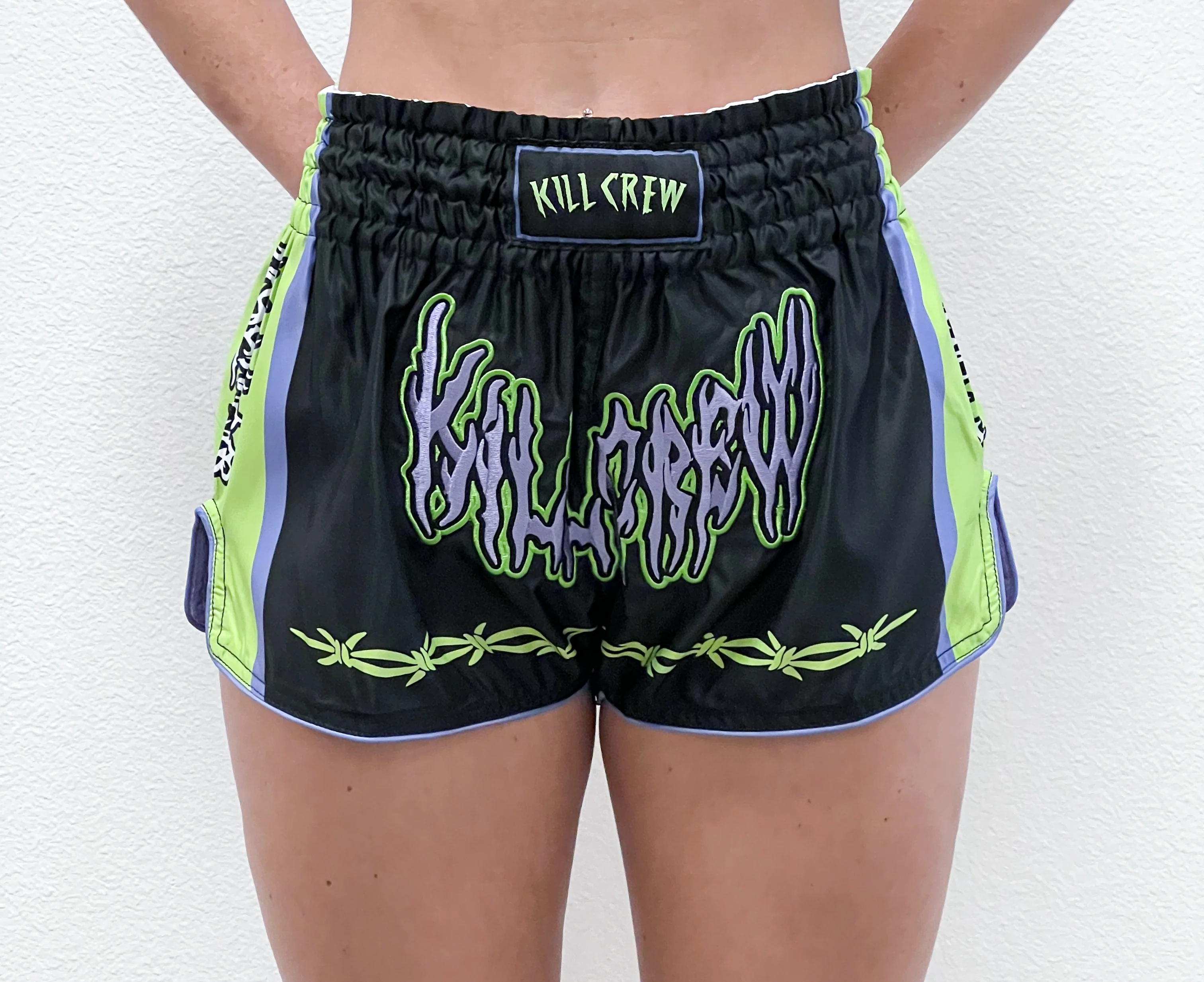RETRO THAI FIGHT SHORTS - BLACK / WATERMELON - Image 3