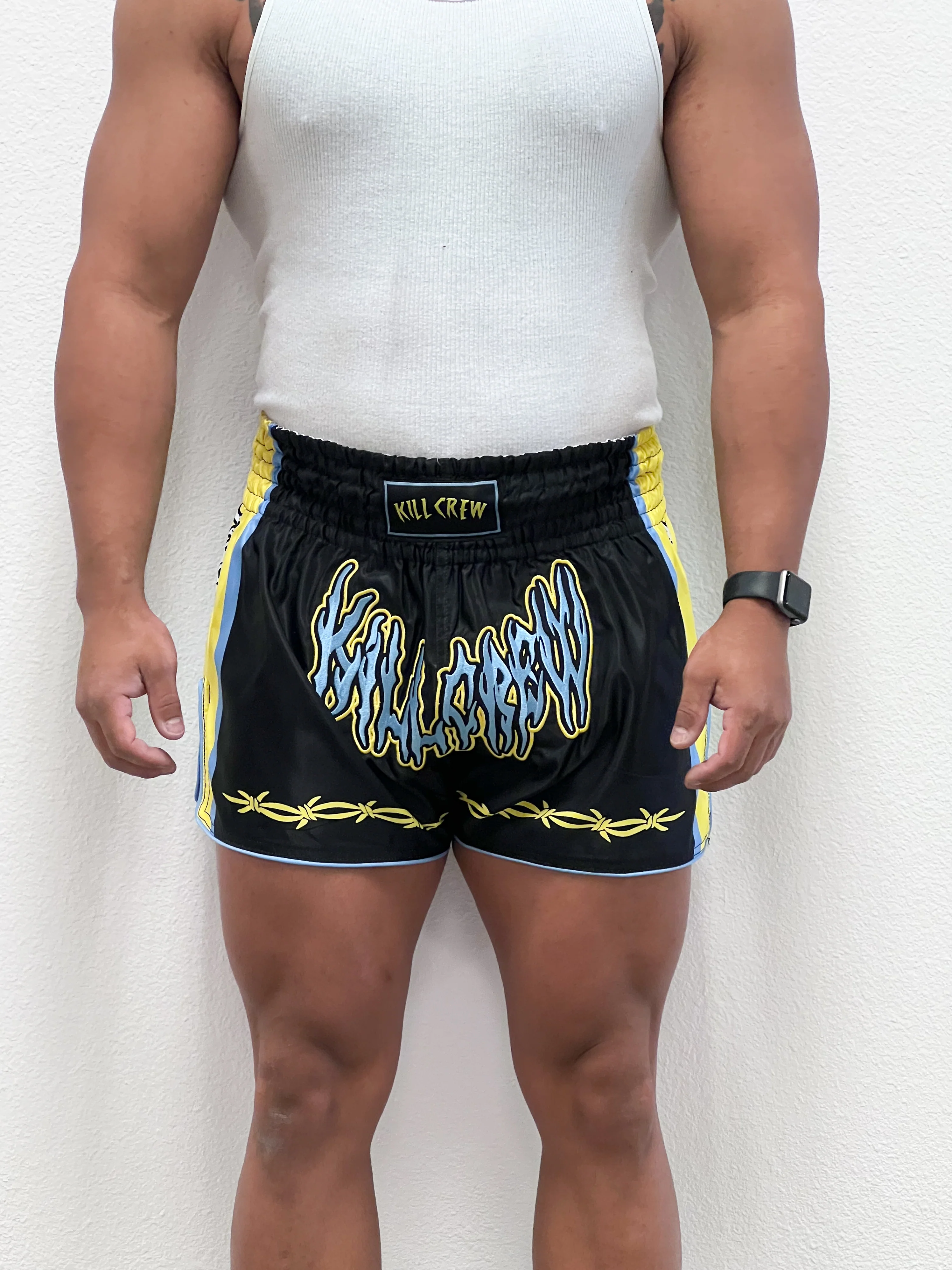 RETRO THAI FIGHT SHORTS - BLACK / WATERMELON - Image 4